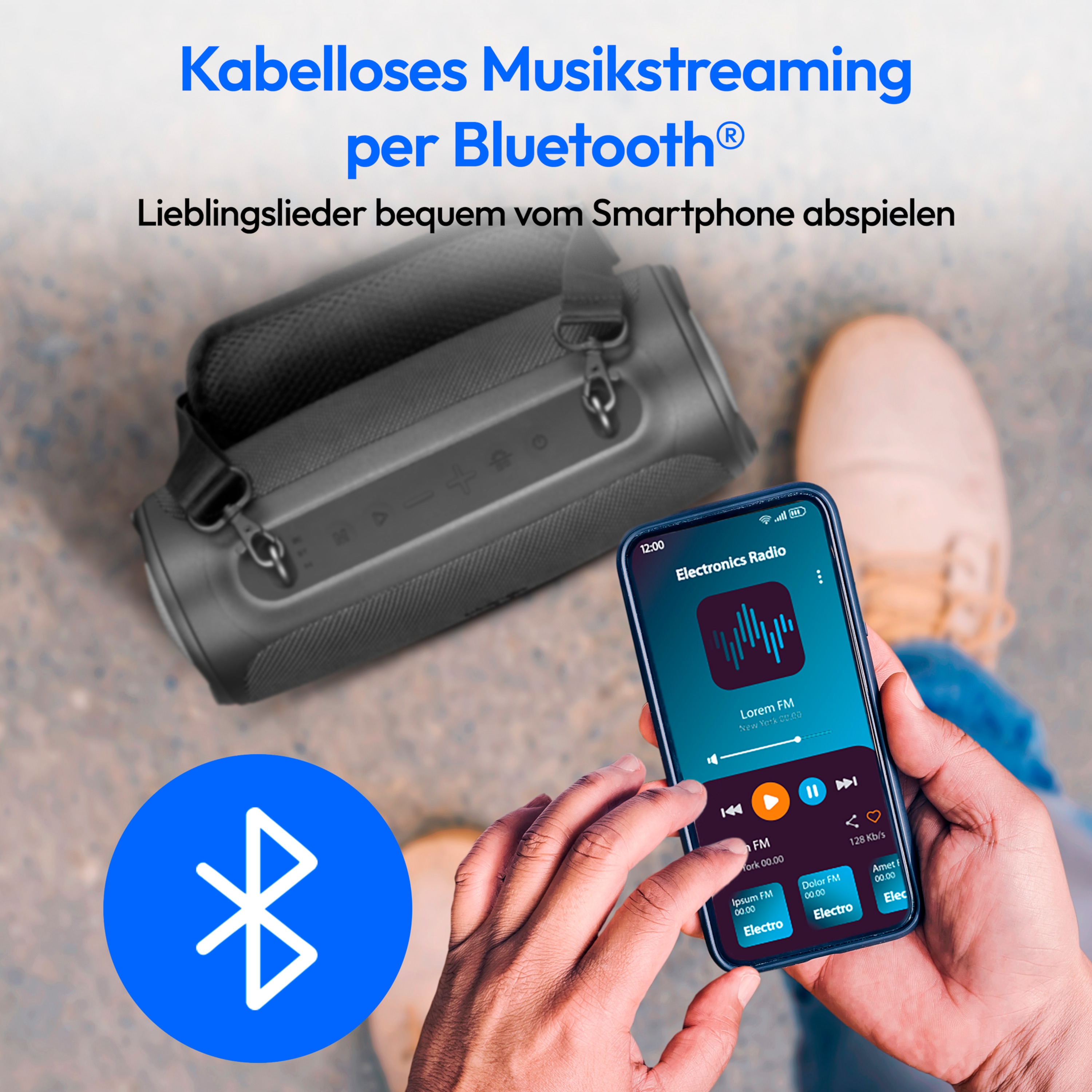 MEDION® LIFE® P61746 Tragbarer Bluetooth® Lautsprecher M, Dual Illuminated (RGB-Lichteffekte), Bluetooth® 5.3, integrierter Akku mit bis zu 42 Stunden Laufzeit, robustes & mobiles Design, 2 x 15 W RMS