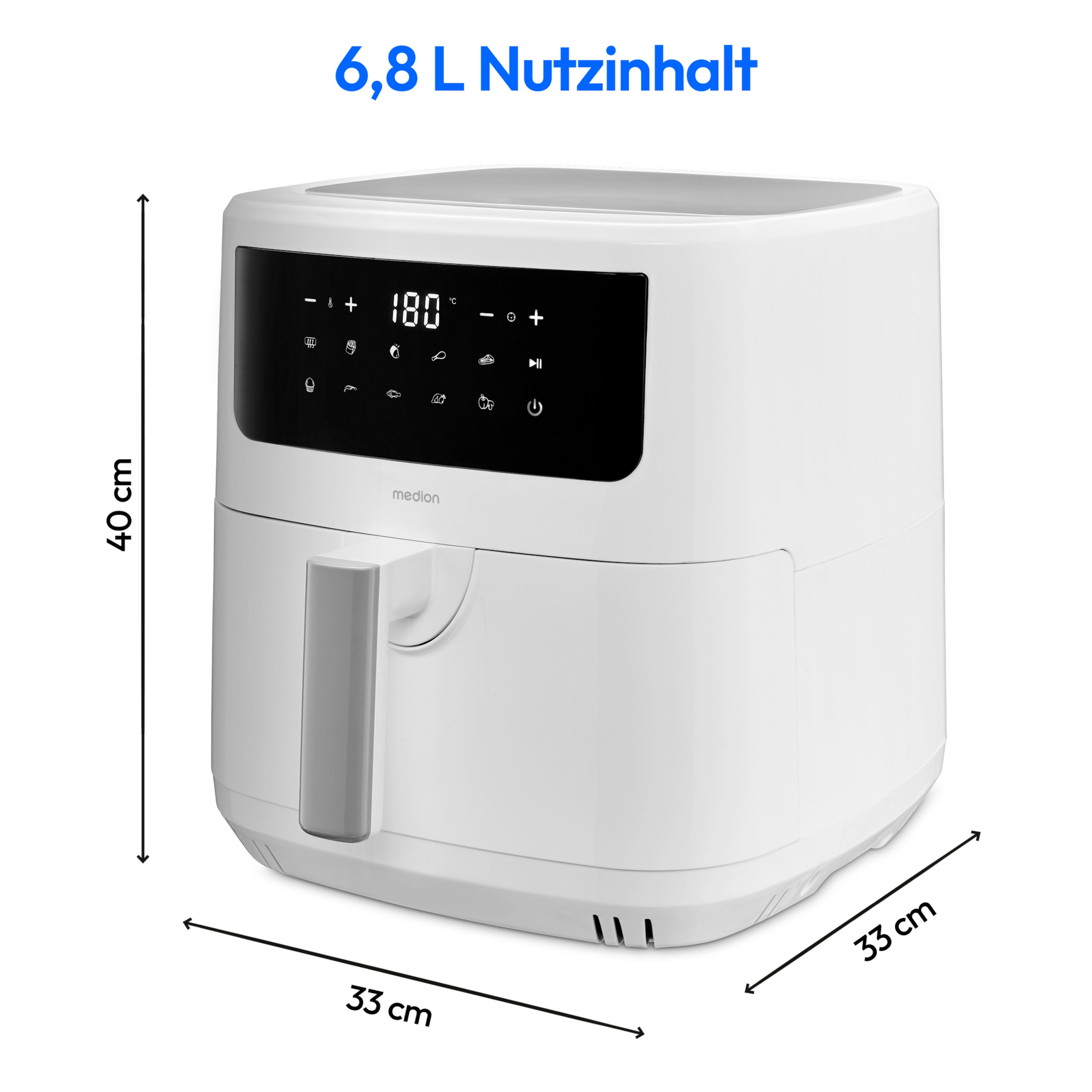MEDION® LIFE® P10 XL Duo Heißluftfritteuse MD 11750, 100 Rezepte in der Life+ App, mit 2 Heizelementen, 2.150 W Gesamtleistung, ölfreies Frittieren, 9 Automatikprogramme, 6,8 L Nutzinhalt