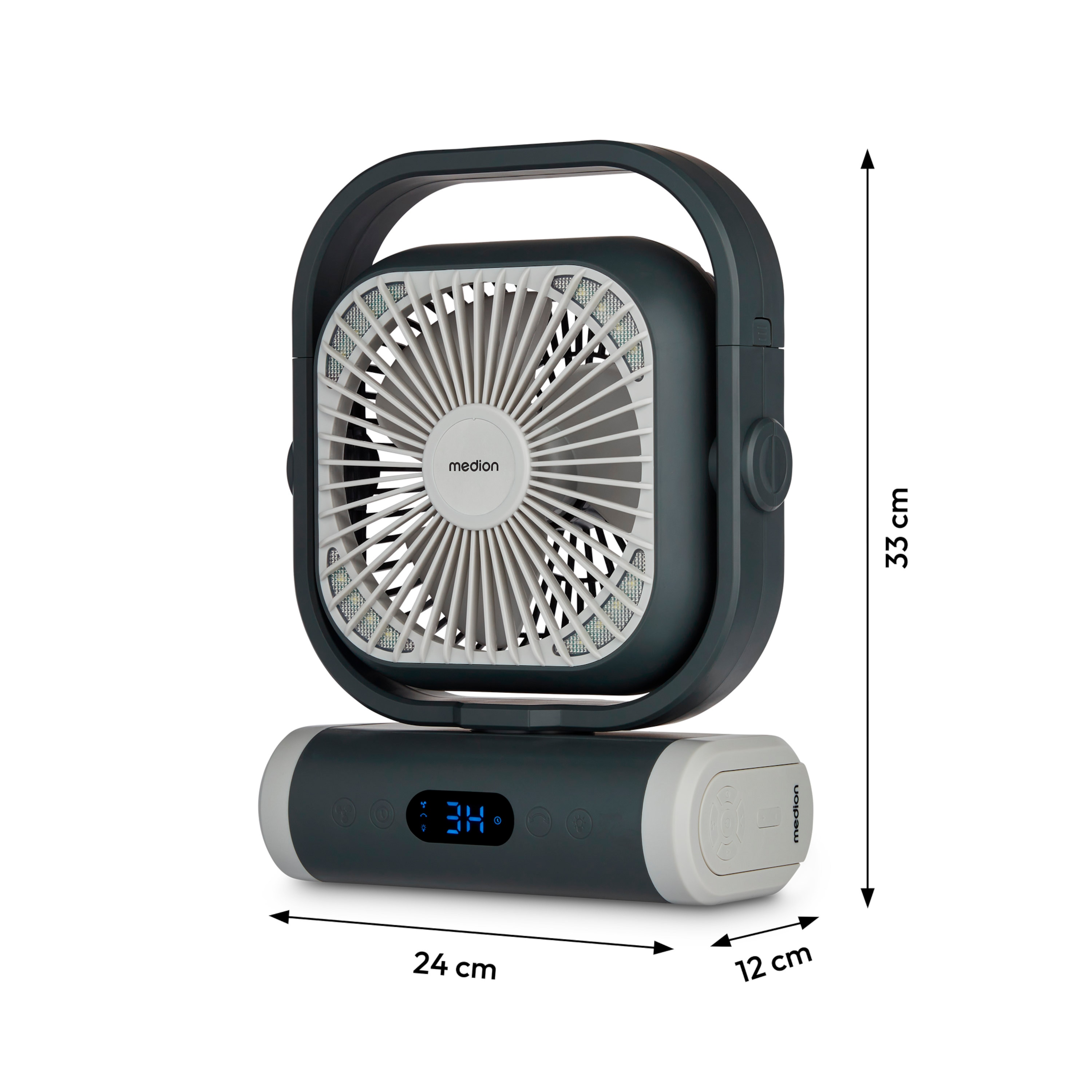 MEDION® LIFE Camping Ventilator E10 TF, 20 W Leistung, 5 Geschwindigkeitsstufen, 110° Oszillation, 10.000 mAh Akku, als Powerbank nutzbar, LED