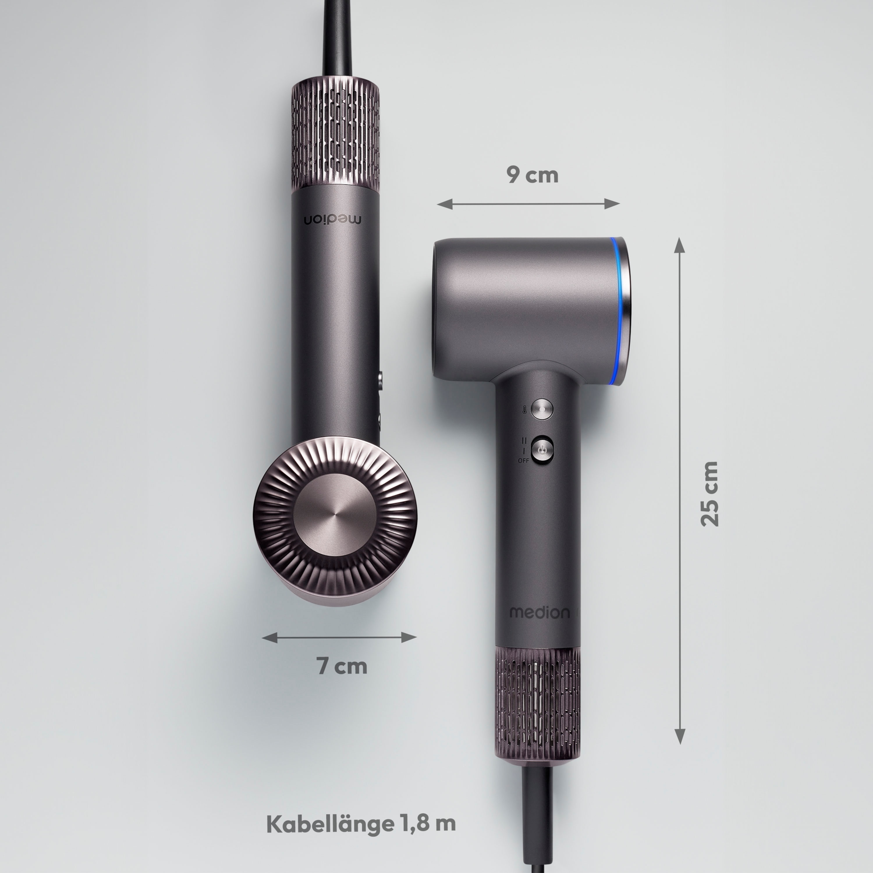 MEDION® LIFE HD1 Haartrockner mit Ionen-Technologie, 1.600 Watt, Selbstreinigungsfunktion, Magnetische Aufsätze: Stylingdüse und Diffusor, 3 Temperatur- und 2 Luftstromstufen