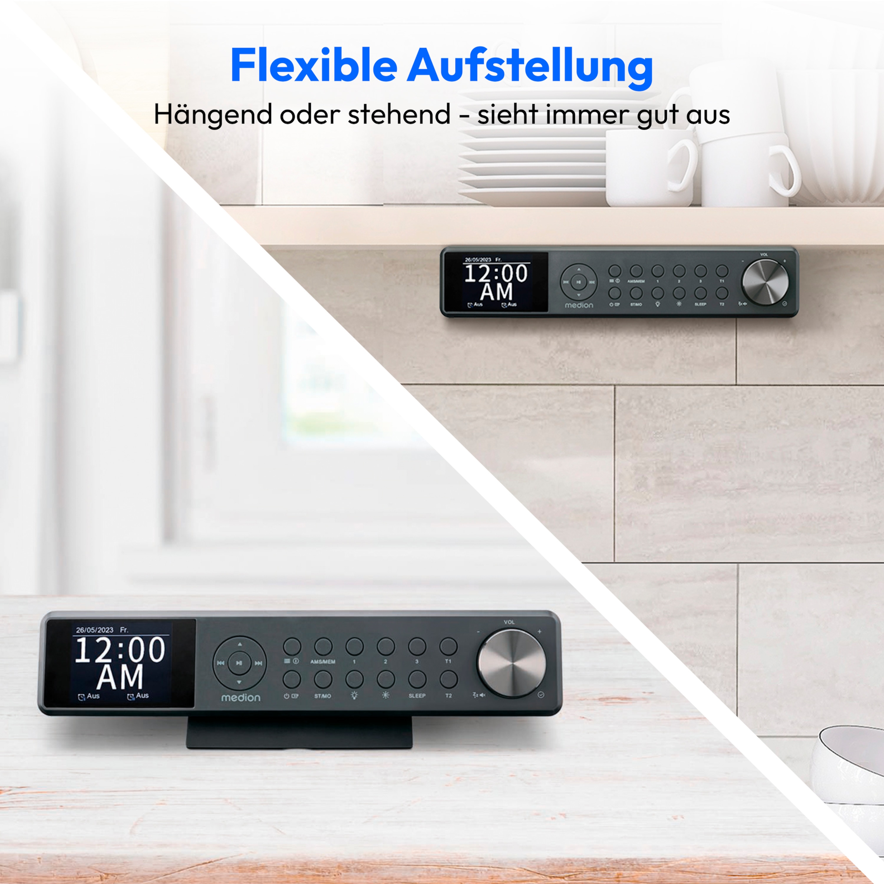 MEDION® LIFE® P66750 DAB+ Premium Küchenradio, 6,1 cm (2,4'') TFT-Farbdisplay, DAB+/PLL-UKW Radio, Bluetooth® 5.0, LED-Beleuchtung, 2 x 3 W RMS