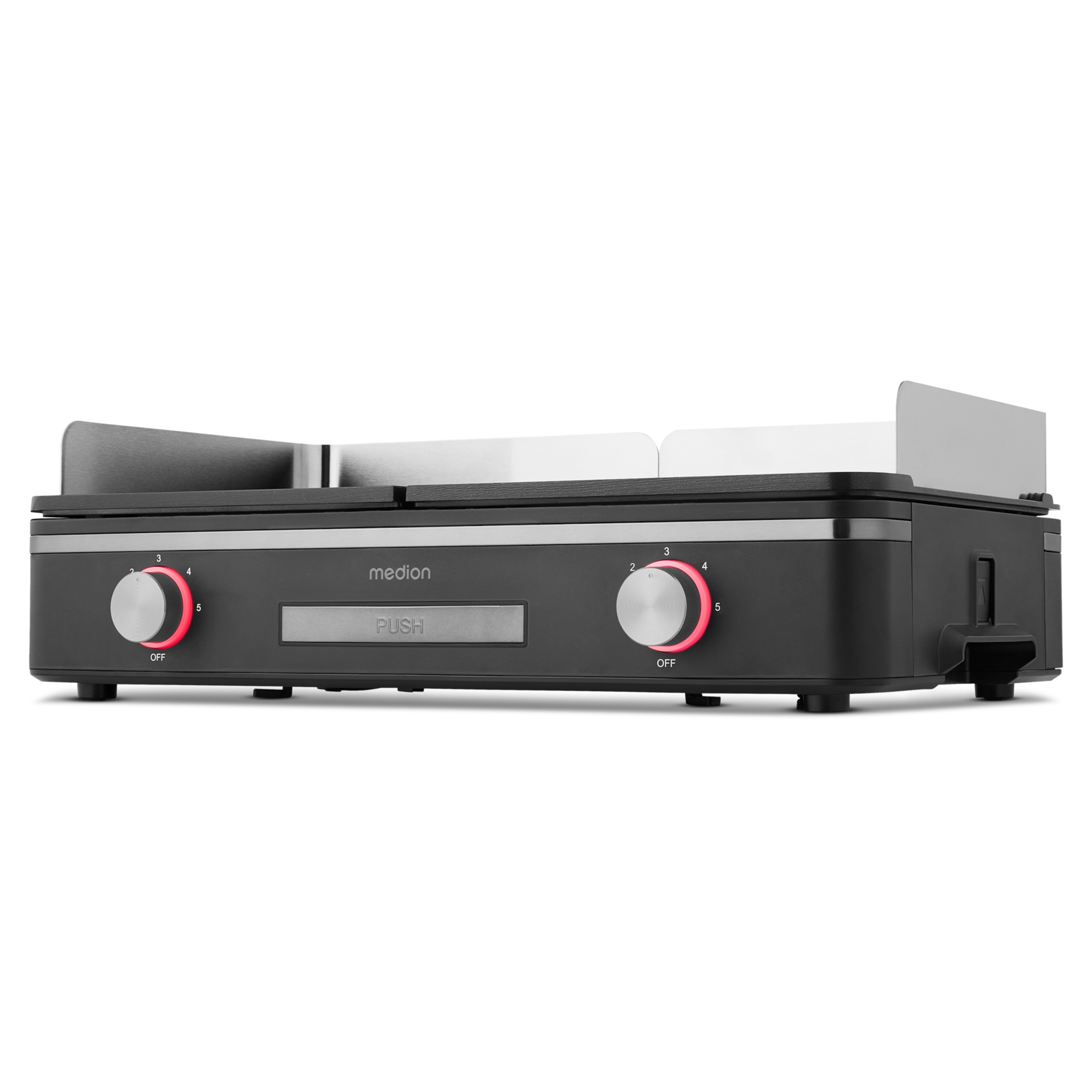 MEDION® LIFE Tischgrill mit Dual-Zonen-System (MD12027), 2,400 Watt, 2 abnehmbare Platten, LED-Statusanzeige (weiß, rot, grün), IPX4-Schutz
