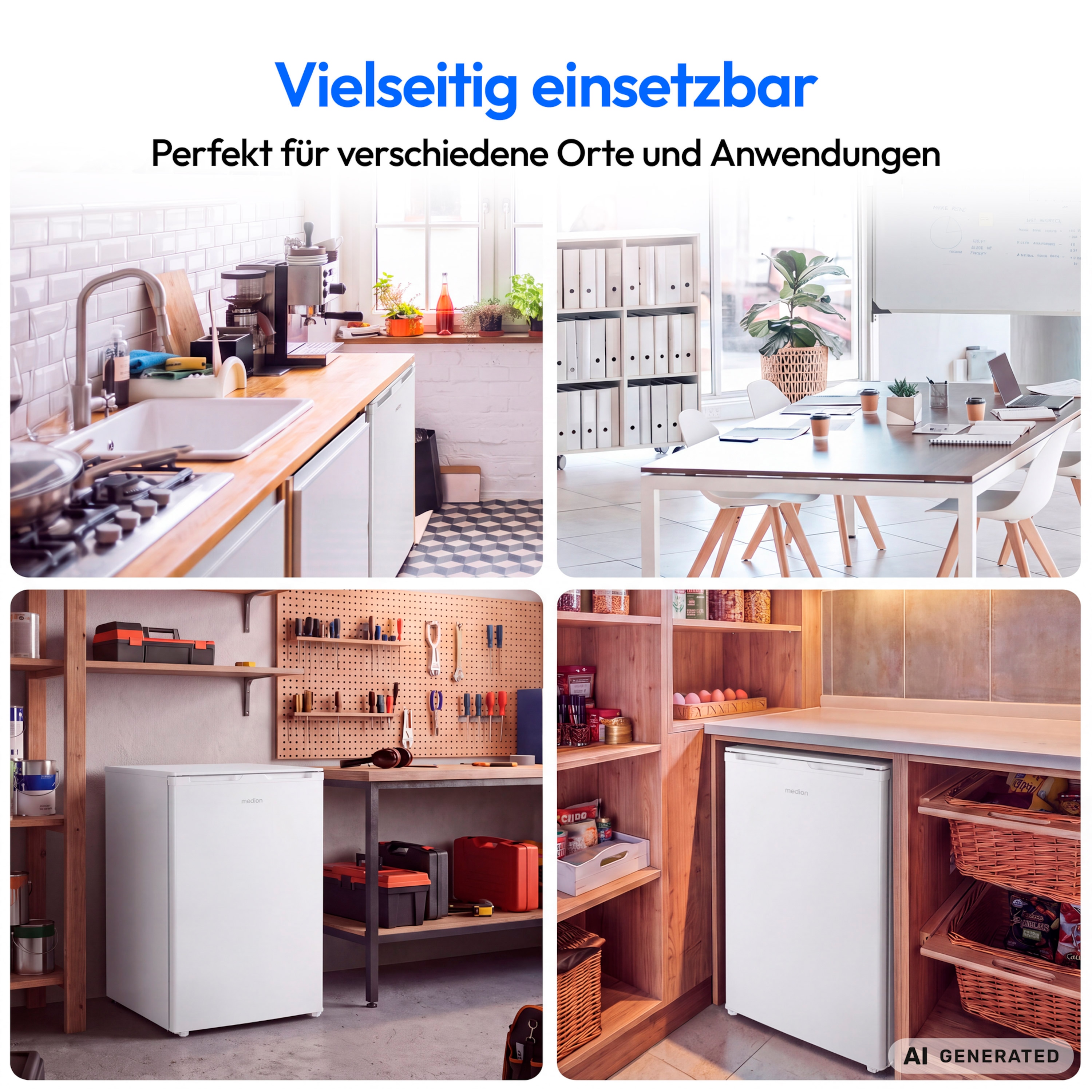 MEDION® LIFE Kühlschrank mit Eiswürfelfach MD 370033, 90 L Gesamt-Nutzinhalt (Kühlteil 80 L & Eiswürfelfach 10 L), wechselbarer Türanschlag, geringer Geräuschpegel