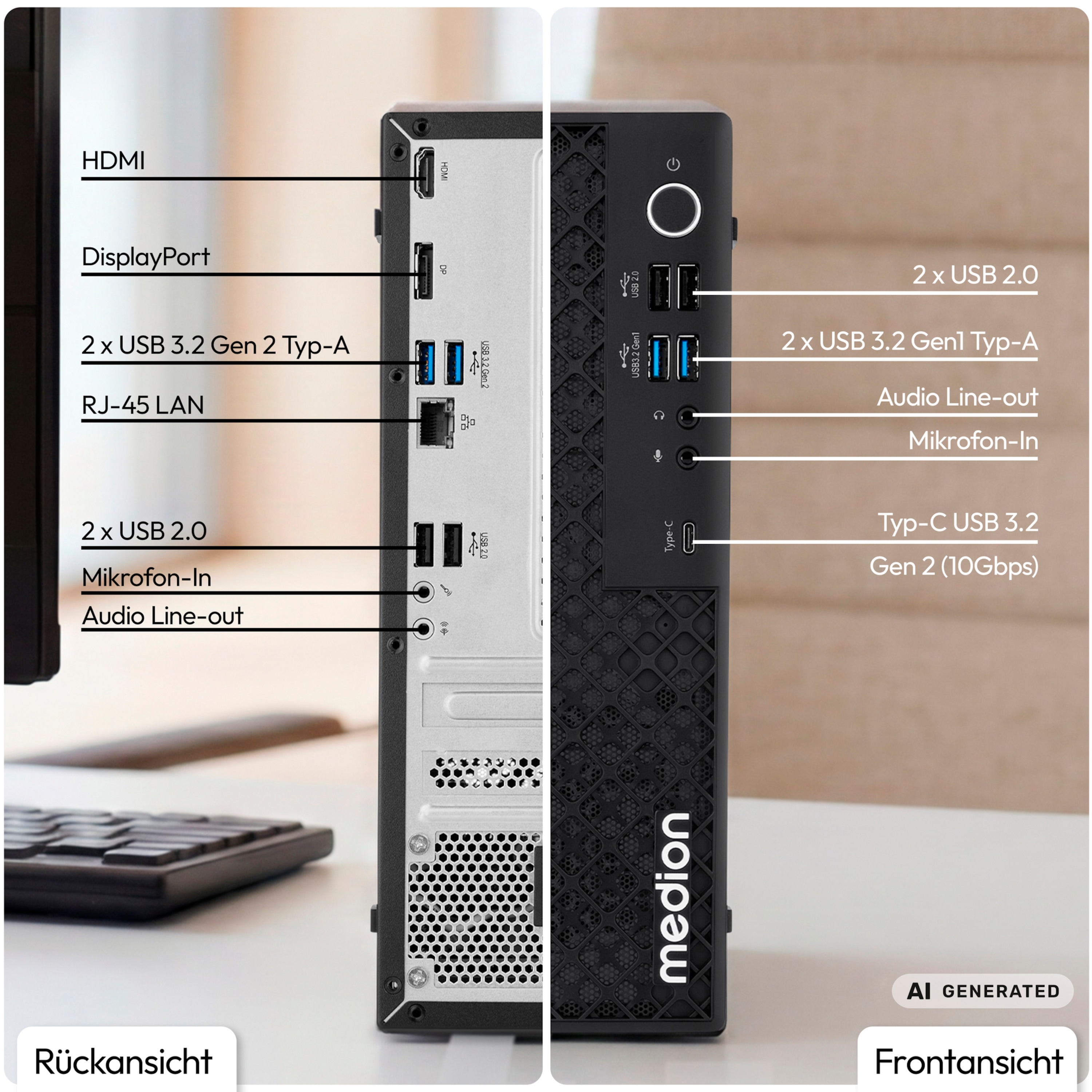 MEDION® Picoworx T80 III Mini PC; Copilot+ PC, Intel® Core™ Ultra 7 256V, Windows 11 Home, 512 GB SSD, 16 GB RAM