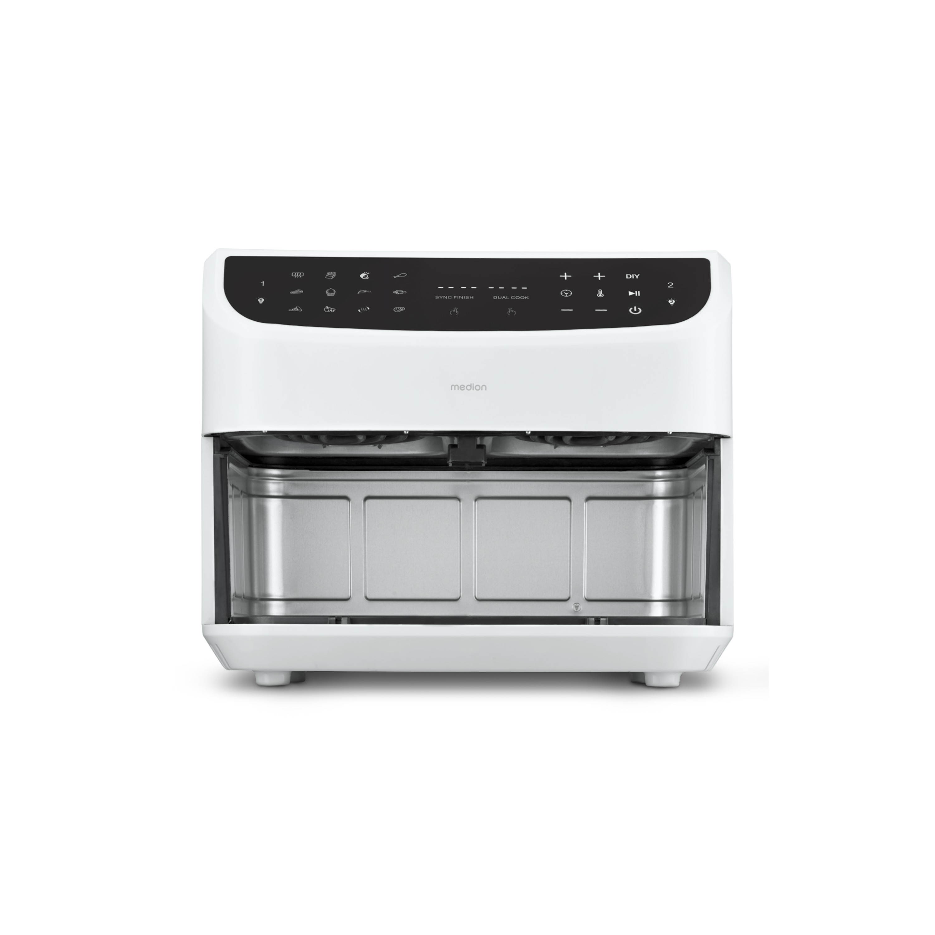 MEDION® LIFE® P20 XXL Twin Doppelzonen-Heißluftfritteuse MD 11760, 100 Rezepte in der Life+ App, 2 separate Garzonen, 9 Automatikprogramme, 8,7 L Gesamt-Nutzinhalt, 2.600 Watt, Temperatur einstellbar bis 200 °C