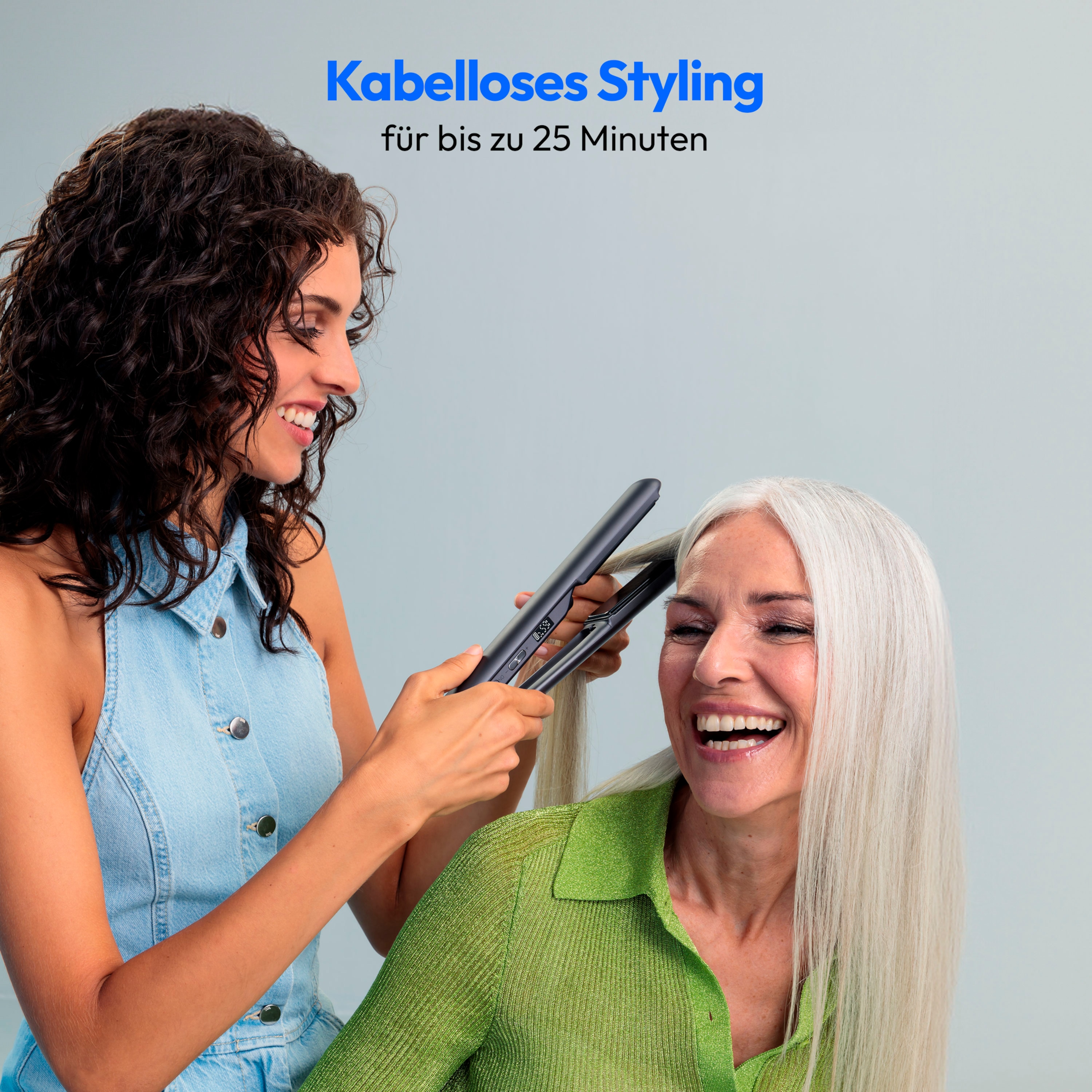 MEDION® LIFE HS2 kabelloses Glätteisen, flexible Keramik-/Turmalin Heizplatten mit Temperatursensor, Display mit Temperatur- und Akkuanzeige, 5 regelbare Hitzestufen (165° - 210°)