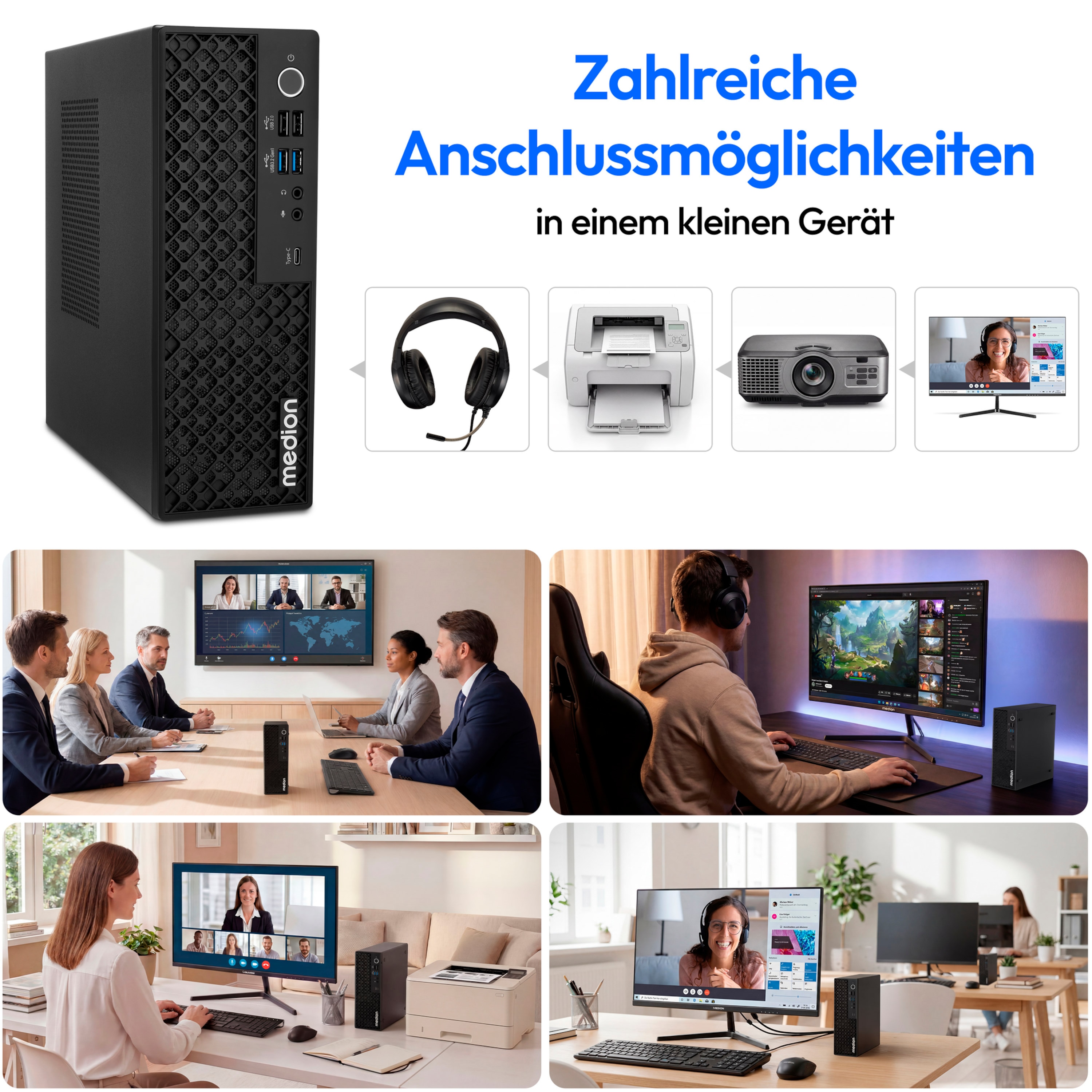 MEDION® Picoworx T80 III Mini PC; Copilot+ PC, Intel® Core™ Ultra 7 258V, Windows 11 Pro, 1 TB SSD, 32 GB RAM