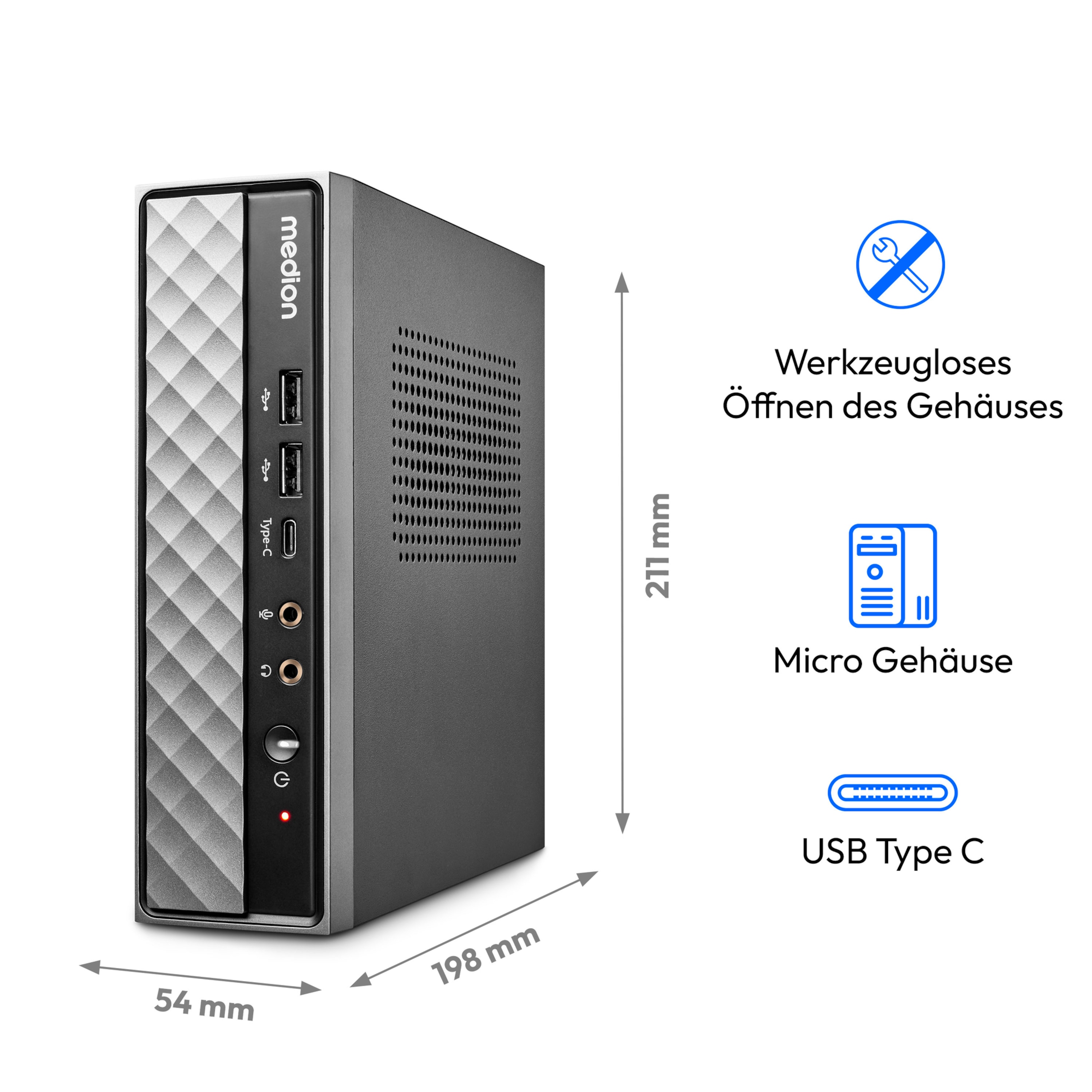 MEDION® S20 Mini PC, Intel® Core™ i5-12400T Prozessor, Windows 11 Pro, 512 GB SSD, 16 GB RAM