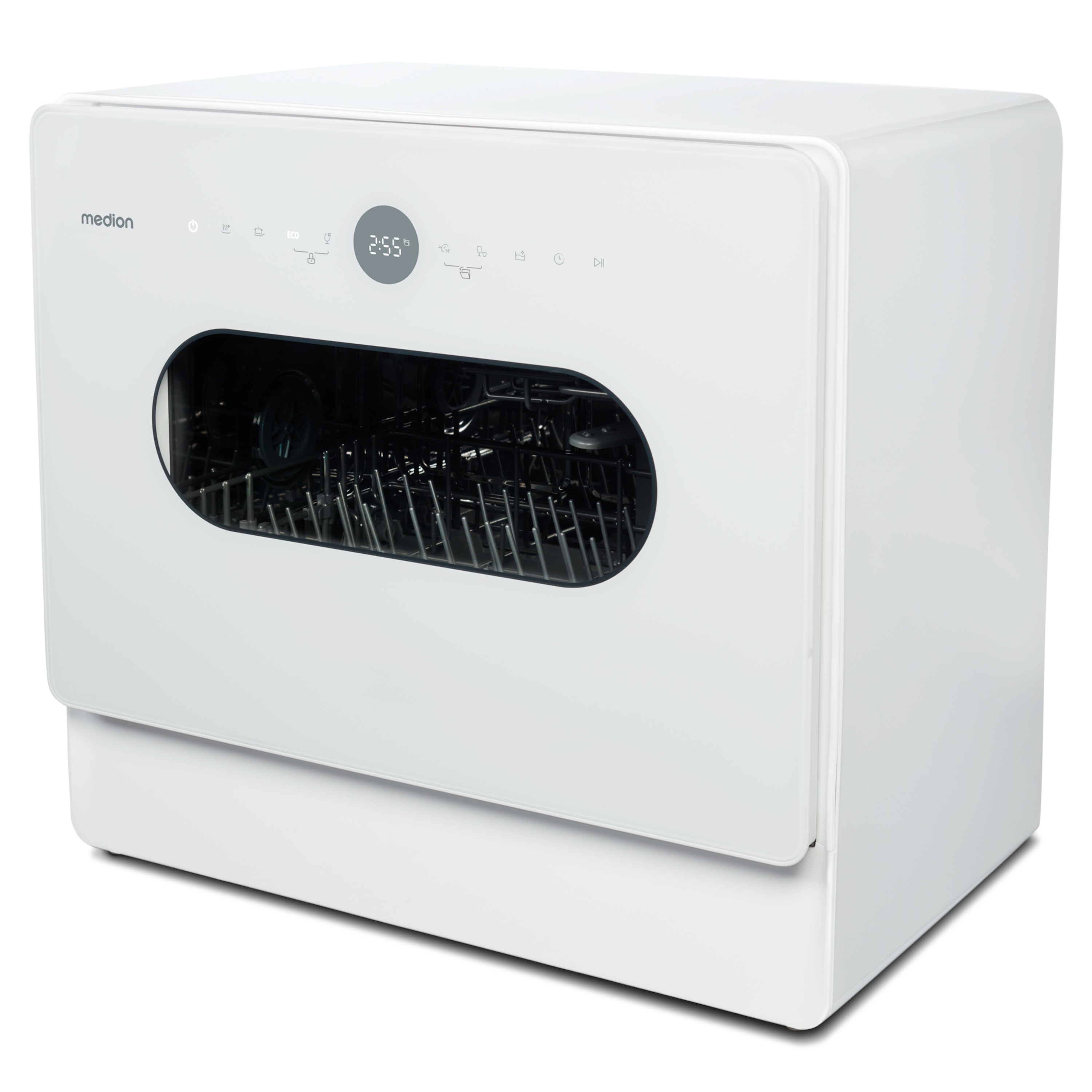 MEDION® LIFE® Tischgeschirrspüler DWT51 (MD 37766), 7 Reinigungsprogramme, Eimer-Funktion und Wasseranschluss, für 5 Gedecke, EasyFit Design, Touch-Bedienfeld, LED-Display