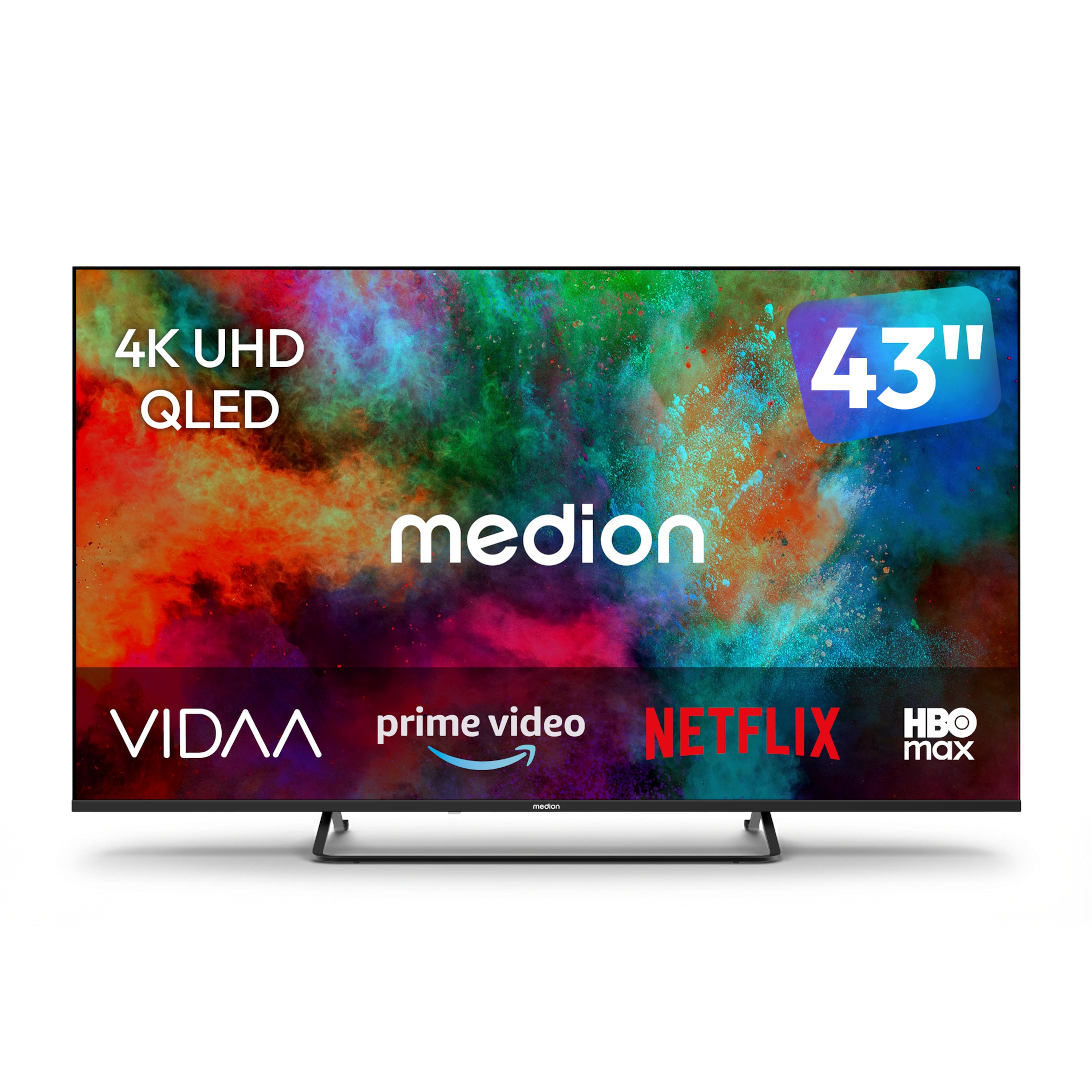 MEDION® LIFE MD 843602 QLED Smart-TV - Modell 2026, 108 cm (43'') Ultra HD Display, HDR, Dolby Vision®, MEMC, Bluetooth®, PVR ready, HBO Max, MagentaTV, NETFLIX, Prime Video, Disney+, DAZN, Paramount+ App, VIDAA App Store, Dolby Atmos®