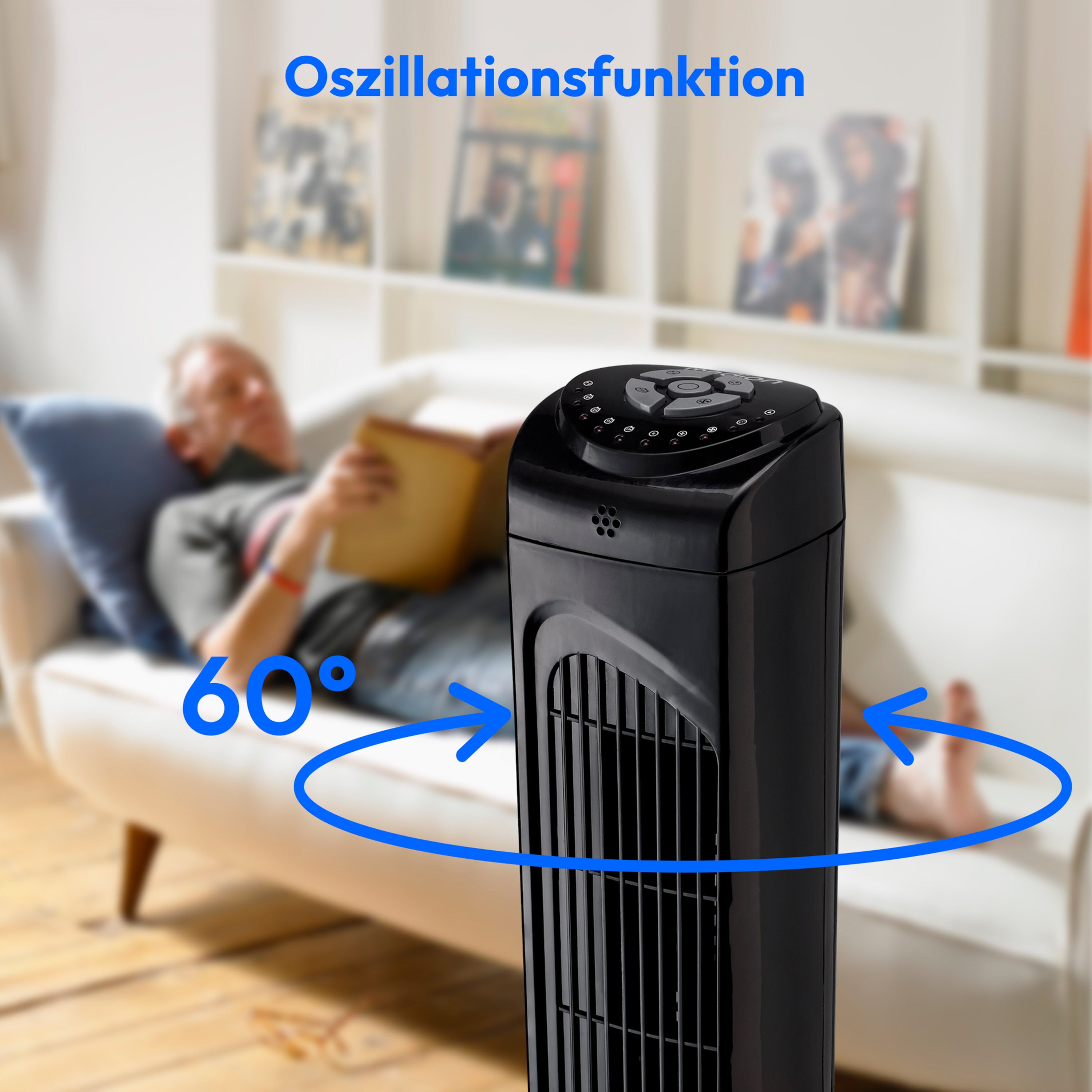 MEDION® LIFE E10 TF Turmventilator (MD 10319), 3 Geschwindigkeitsstufen, 45 Watt Leistung, zuschaltbare Schwenkfunktion, inkl. Fernbedienung