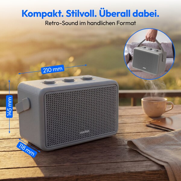 MEDION® LIFE BXO-1 Bluetooth® Lautsprecher grau, 2 x 15W RMS, integrierter Akku mit bis zu 15 Stunden Laufzeit, Bluetooth® 5.3, robustes & mobiles Design