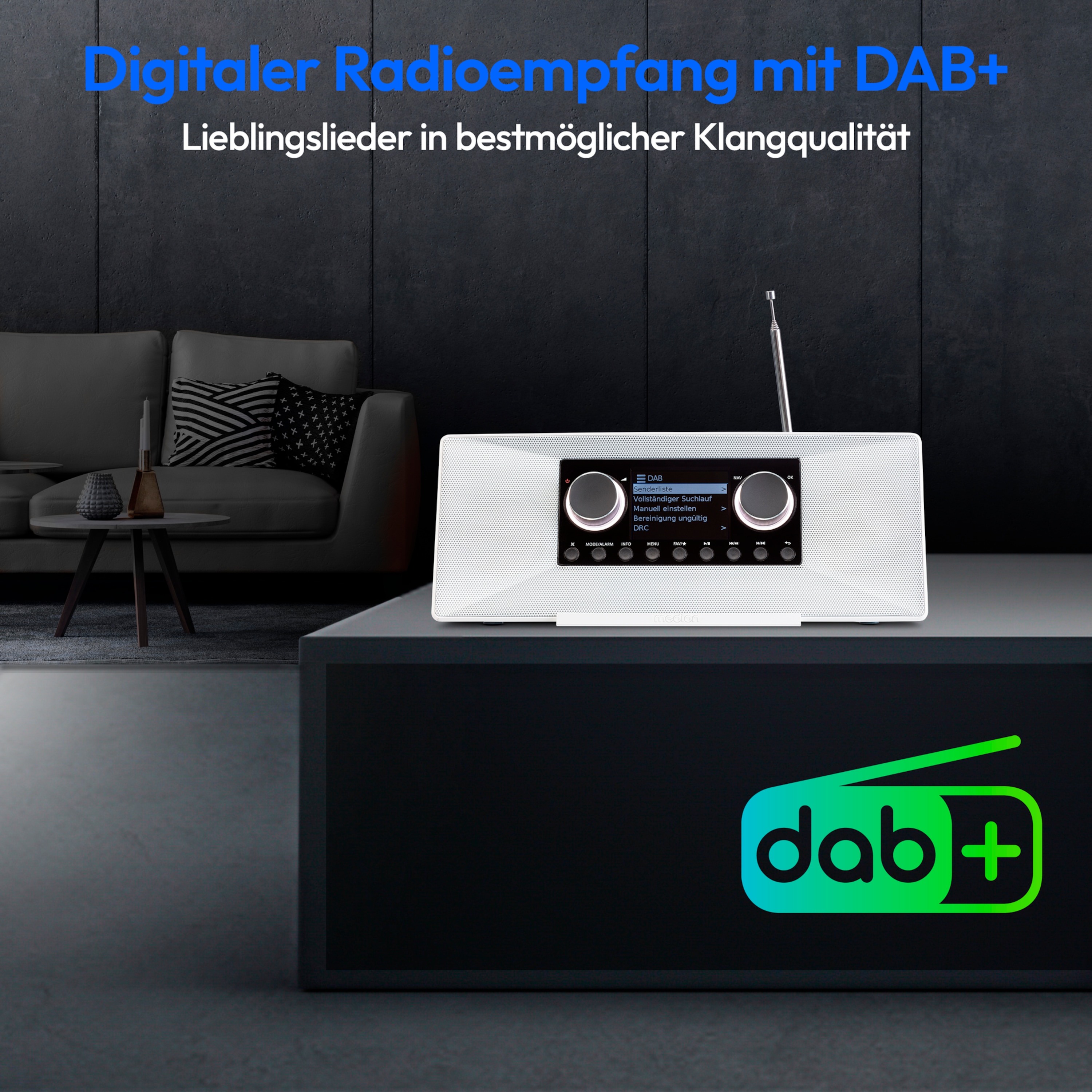 MEDION® LIFE® P85333 Stereo Internetradio, 7,1 cm (2,8'') TFT-Farbdisplay, über 25.000 Internet-Radiosender & viele Podcasts empfangen, DAB+/UKW Radio, Wecker, WLAN, Bluetooth®, Amazon Music, Spotify®-Connect, 2 x 6 W RMS