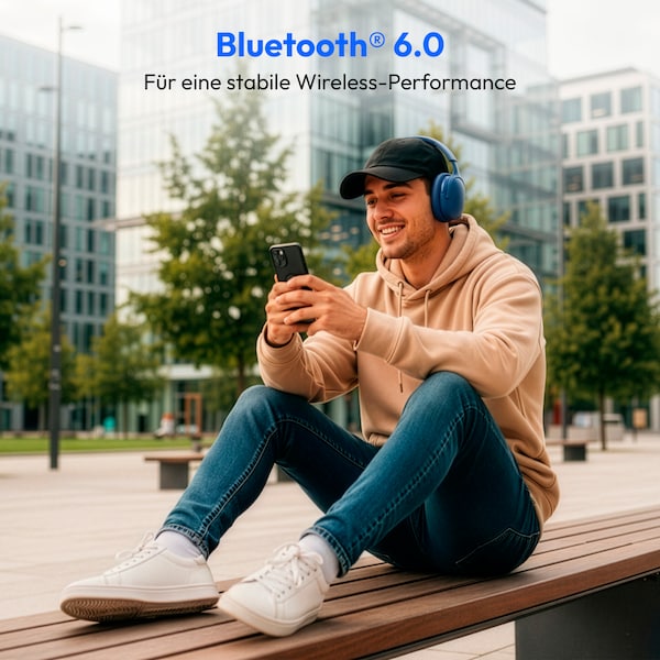 MEDION® Over Ear-Kopfhörer LIFE HX-1 Pro blau, bis zu 190 Stunden Akkulaufzeit, Hybrid Active Noise Cancelling, 7 EQ-Presets + 1 App-Preset, Bluetooth® 6.0 wireless technology, IPX4 Spritzwasserschutz