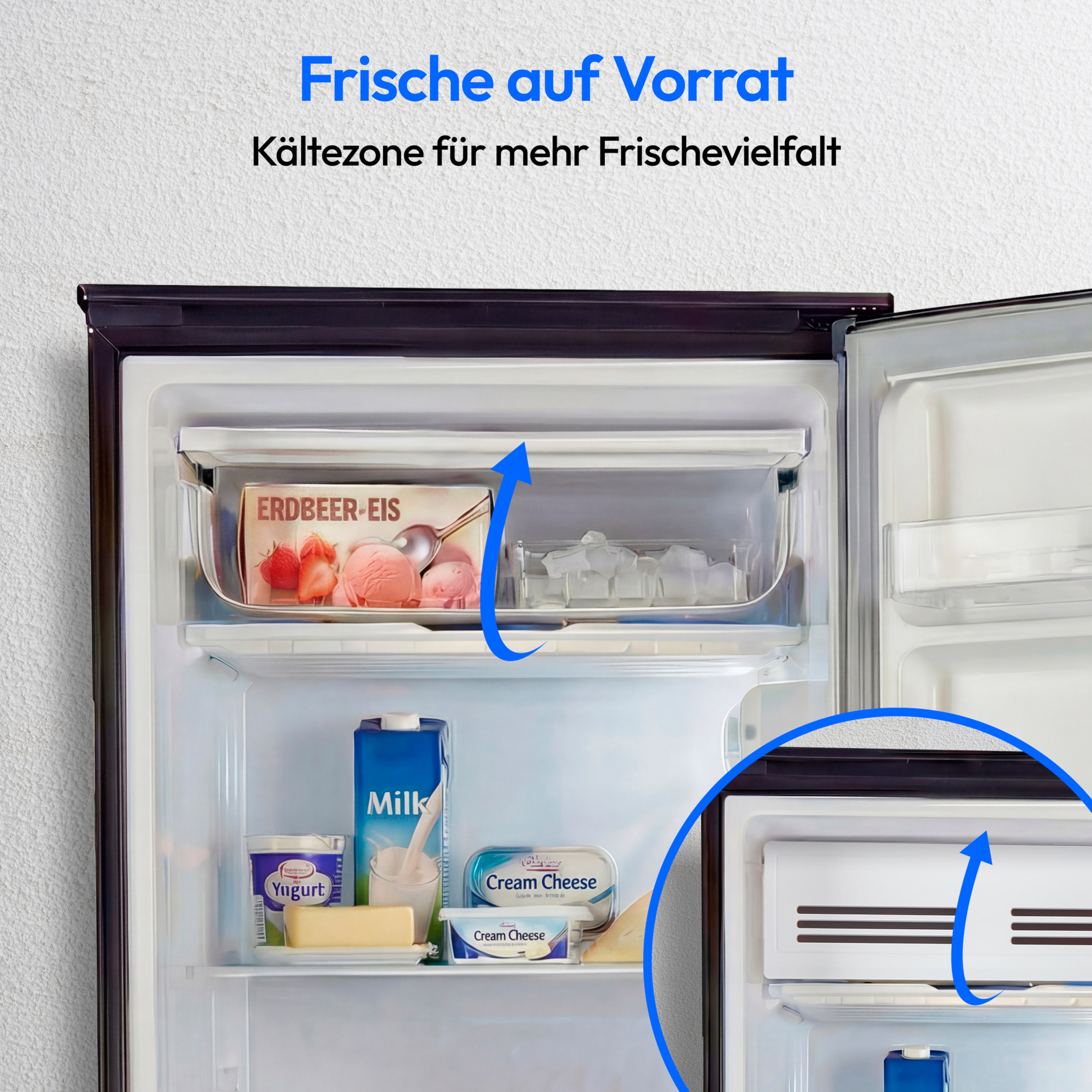 MEDION® LIFE Kühlschrank mit Eiswürfelfach MD 370033 Anthrazit, 90 L Gesamt-Nutzinhalt (Kühlteil 80 L & Eiswürfelfach 10 L), wechselbarer Türanschlag, geringer Geräuschpegel