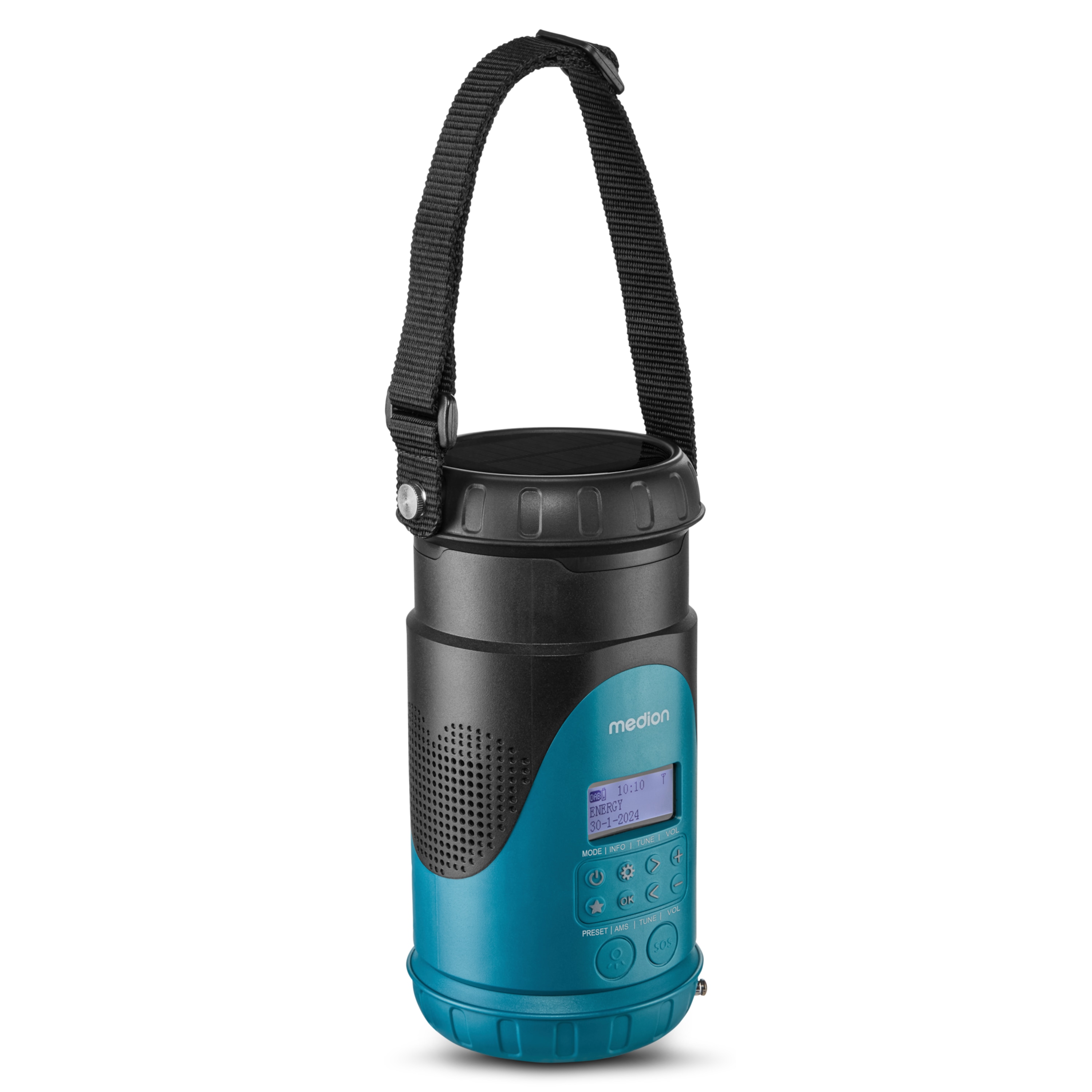 MEDION® LIFE® E66810 Tragbares Laternen-Radio, DAB+/UKW Radio, Bluetooth® 5.2, Strahlwasserschutz (IP25), LCD-Display, robustes Gehäuse, 2 x 3 W RMS