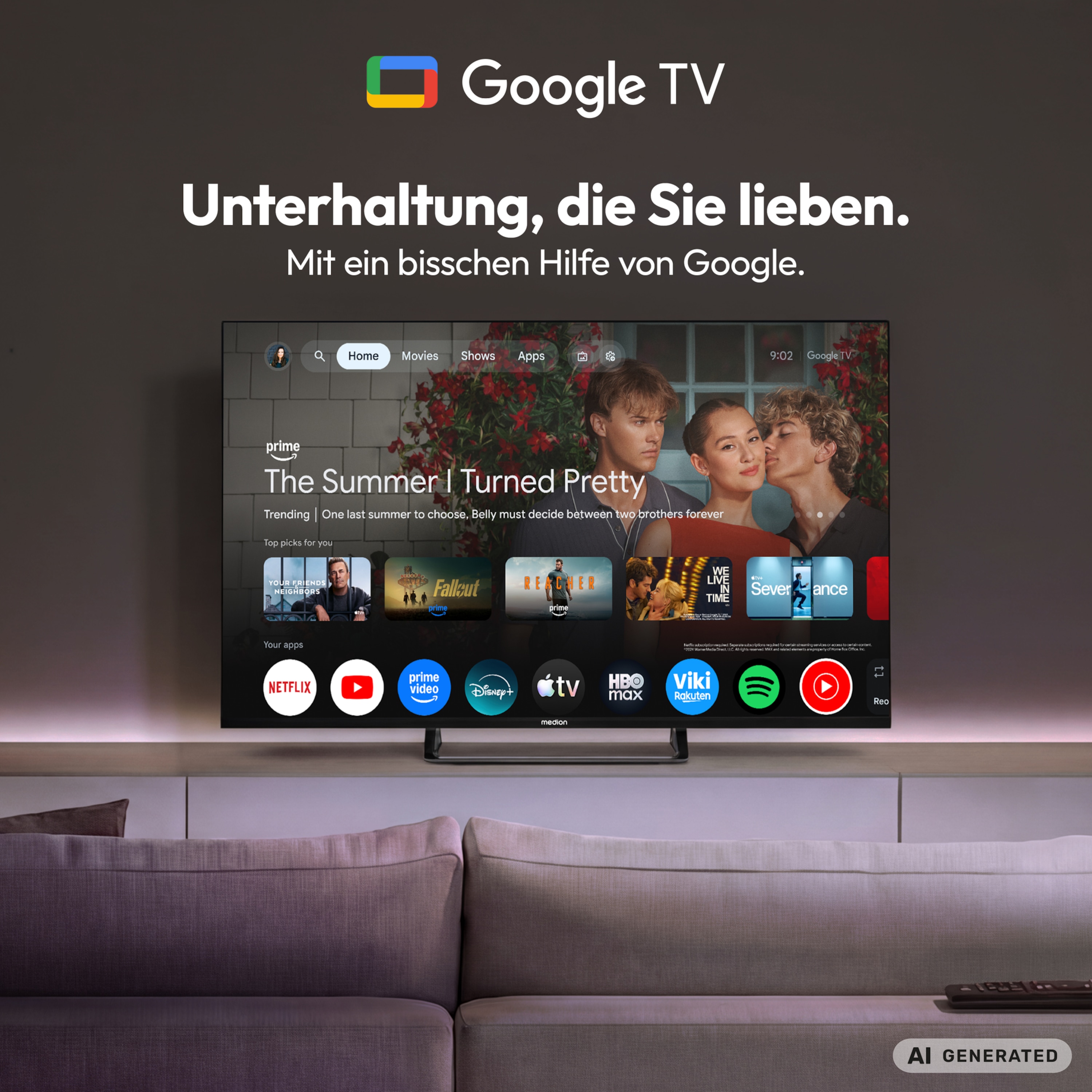 MEDION® LIFE MD 843701 QLED Google TV™ (2026), 108 cm (43'') Ultra HD Display, HDR (High Dynamic Range), Dolby Vision®, MEMC, Bluetooth®, PVR ready, Netflix, Prime Video, Disney+, App Store