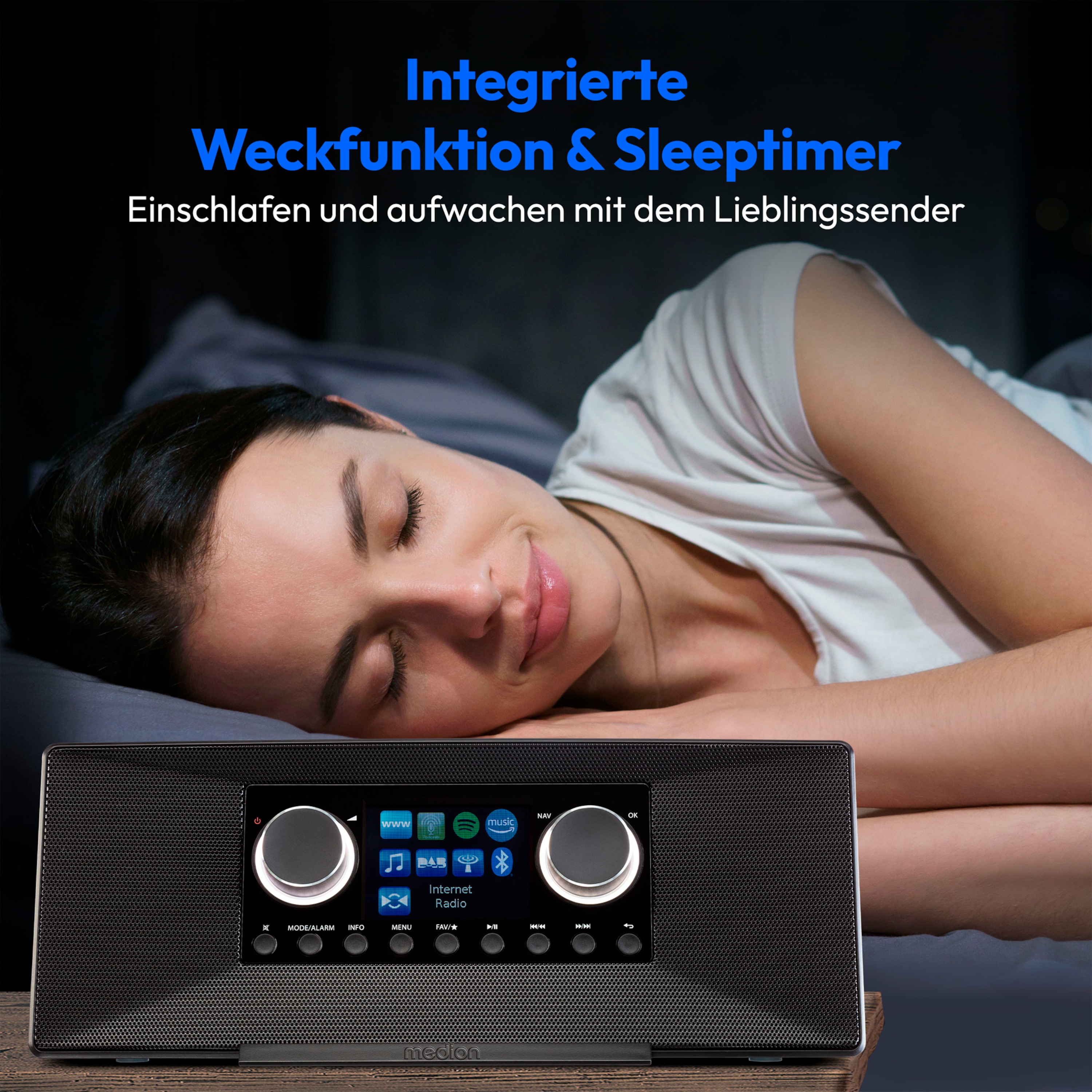 MEDION® LIFE® P85333 Stereo Internetradio, 7,1 cm (2,8'') TFT-Farbdisplay, über 25.000 Internet-Radiosender & viele Podcasts empfangen, DAB+/UKW Radio, Wecker, WLAN, Bluetooth®, Amazon Music, Spotify®-Connect, 2 x 6 W RMS