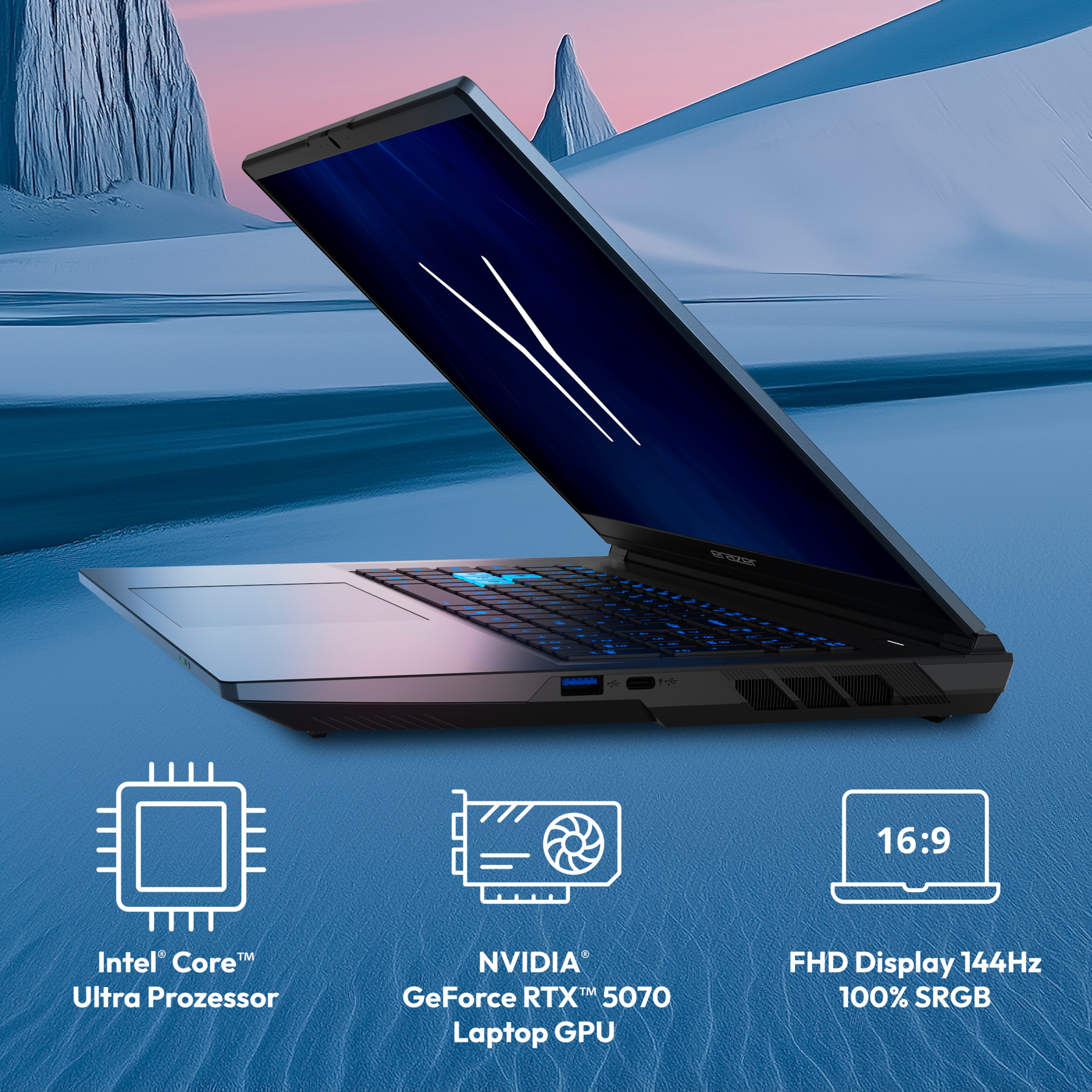 MEDION® ERAZER Defender 17 P10 Core Gaming Laptop, Intel® Core™ i9-14900HX, Windows 11 Home, 43,8 cm (17,3") FHD Display mit 144 Hz, NVIDIA® GeForce RTX™ 5070, 1 TB SSD, 16 GB RAM