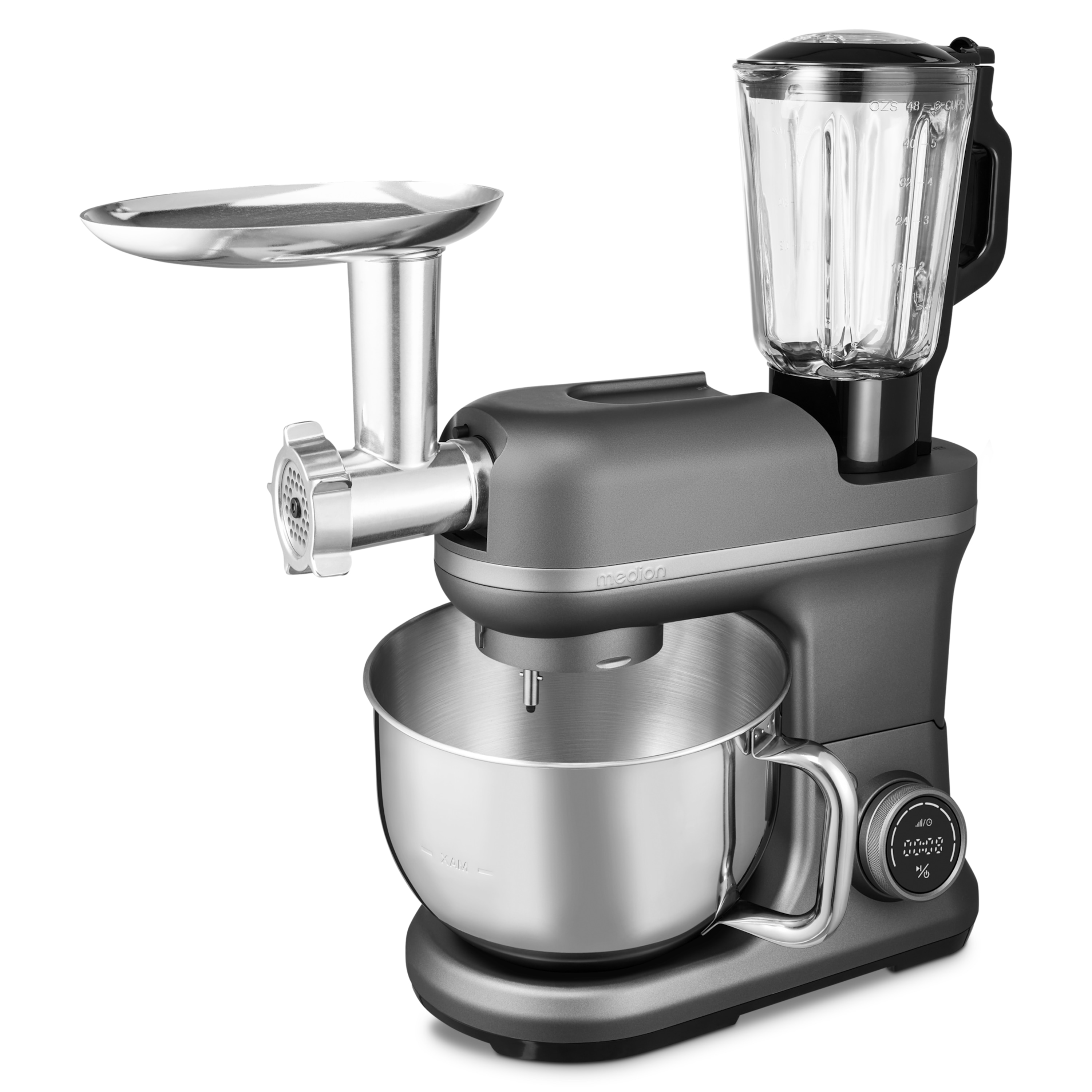MEDION® LIFE® 4-in-1 Digitale Küchenmaschine MD18440, 1.200 W, 8 Geschwindigkeitsstufen, Digitales Sensor-Touch-Display, umfangreiches Zubehör