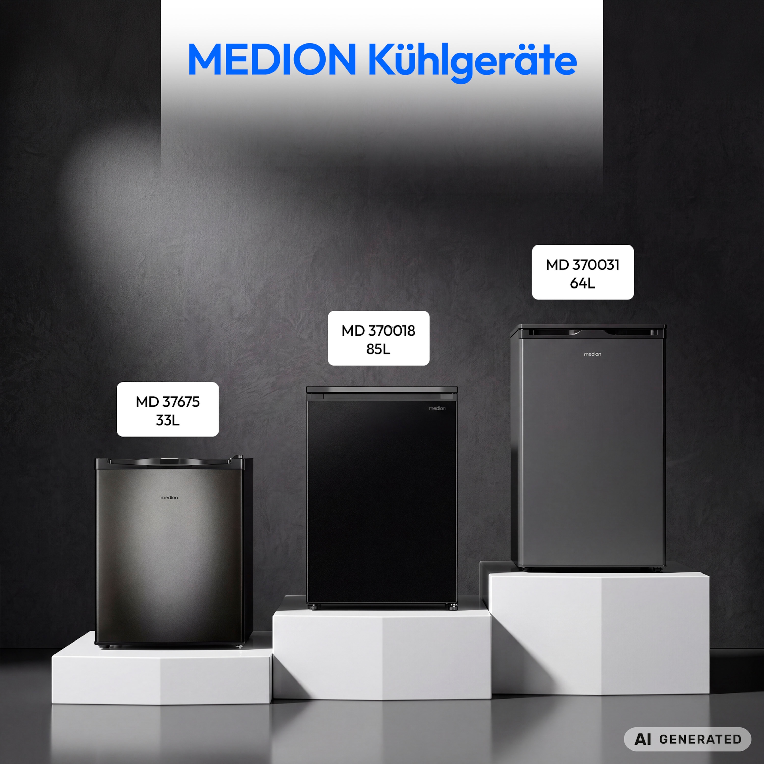 MEDION® LIFE Gefrierschrank MD370018 Schwarz, 85 L Nutzinhalt, 3 Türfächer, manuelle Abtauung, Temperaturbereich 0–5 °C, Energieklasse C, leiser Kompressorbetrieb (39 dB), wechselbarer Türanschlag