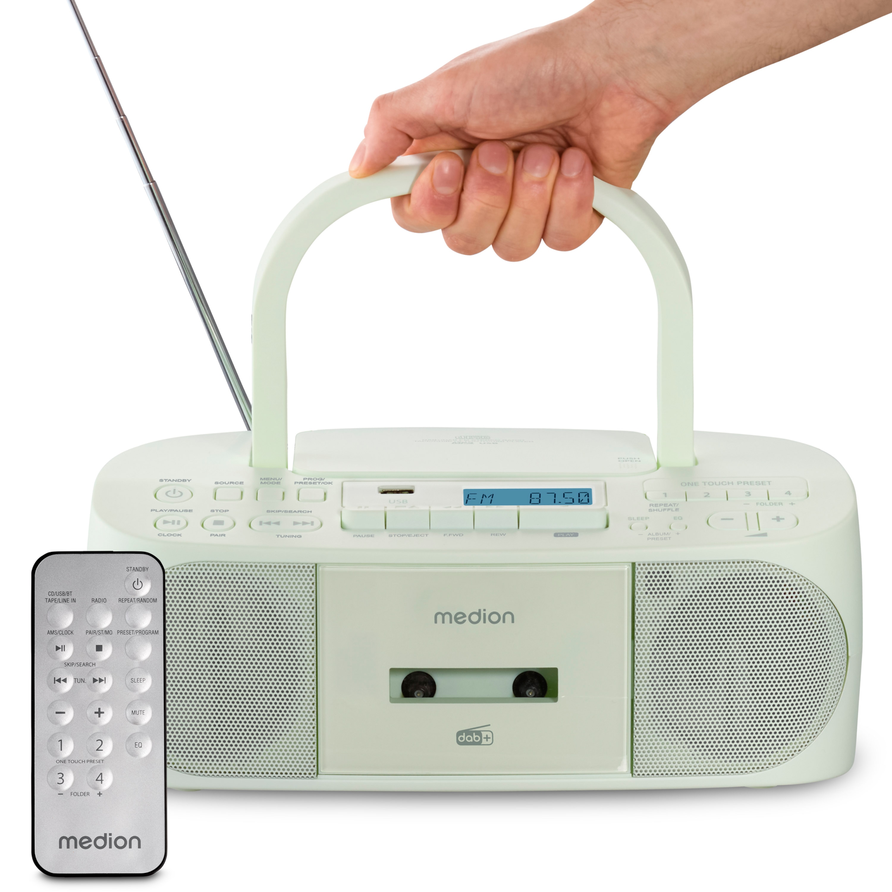 MEDION® LIFE® DRX-1 Plus, DAB+/PLL-UKW-Stereo Radio, Bluetooth® 5.4, CD-Kassetten-Radio mit MP3-Wiedergabe, USB Anschluss, CD-R/RW kompatibel, AUX-In, 2 x 3 W RMS