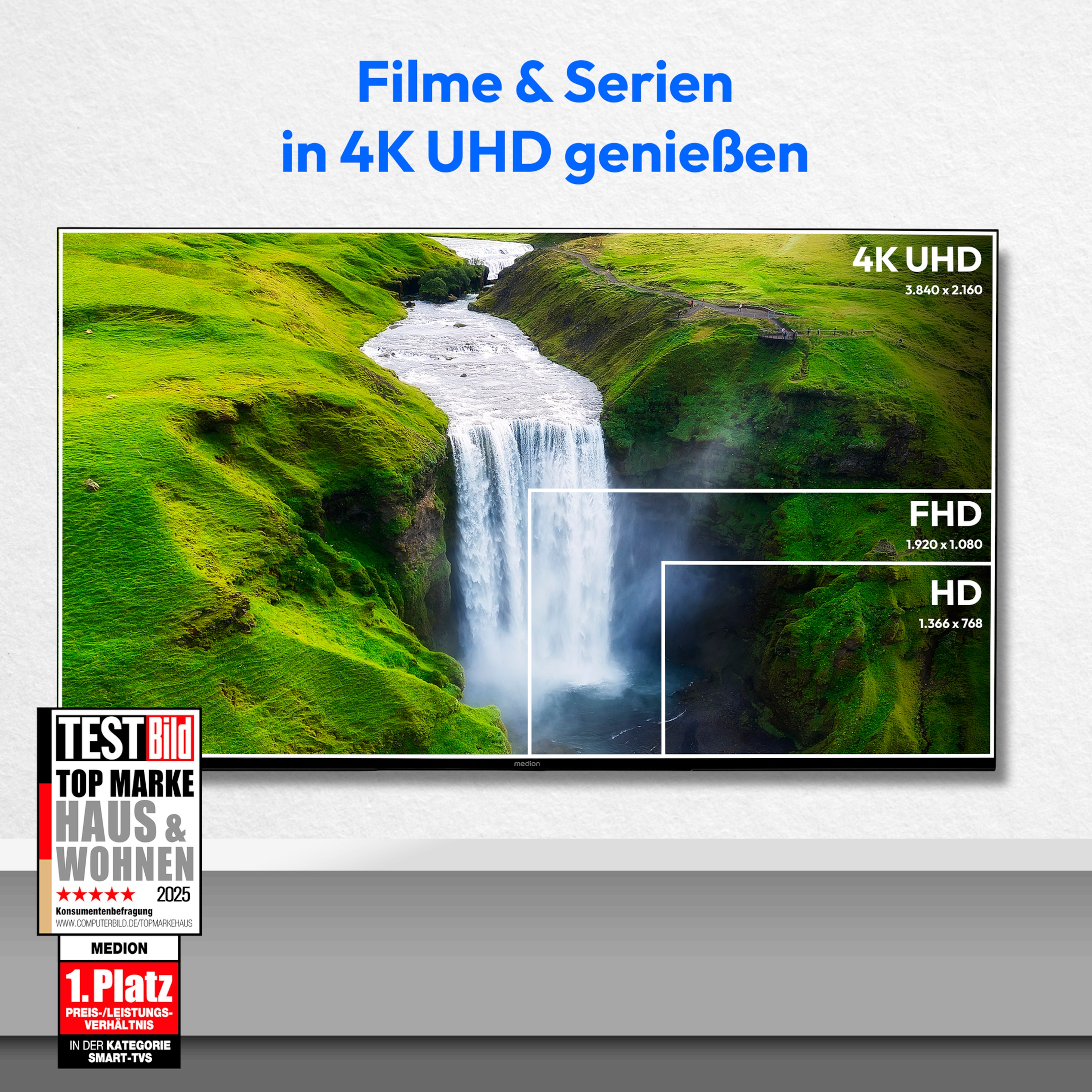 MEDION® LIFE® X8552501 (MD 855300) LCD Smart-TV, 138,8 cm (55'') Ultra HD Display, HDR, Dolby Vision®, MEMC, PVR ready, VIDAA App Store, NETFLIX, Disney+, Paramount+ & Amazon Prime Video App, Bluetooth®, DTS X, Dolby Atmos®, HD Triple Tuner