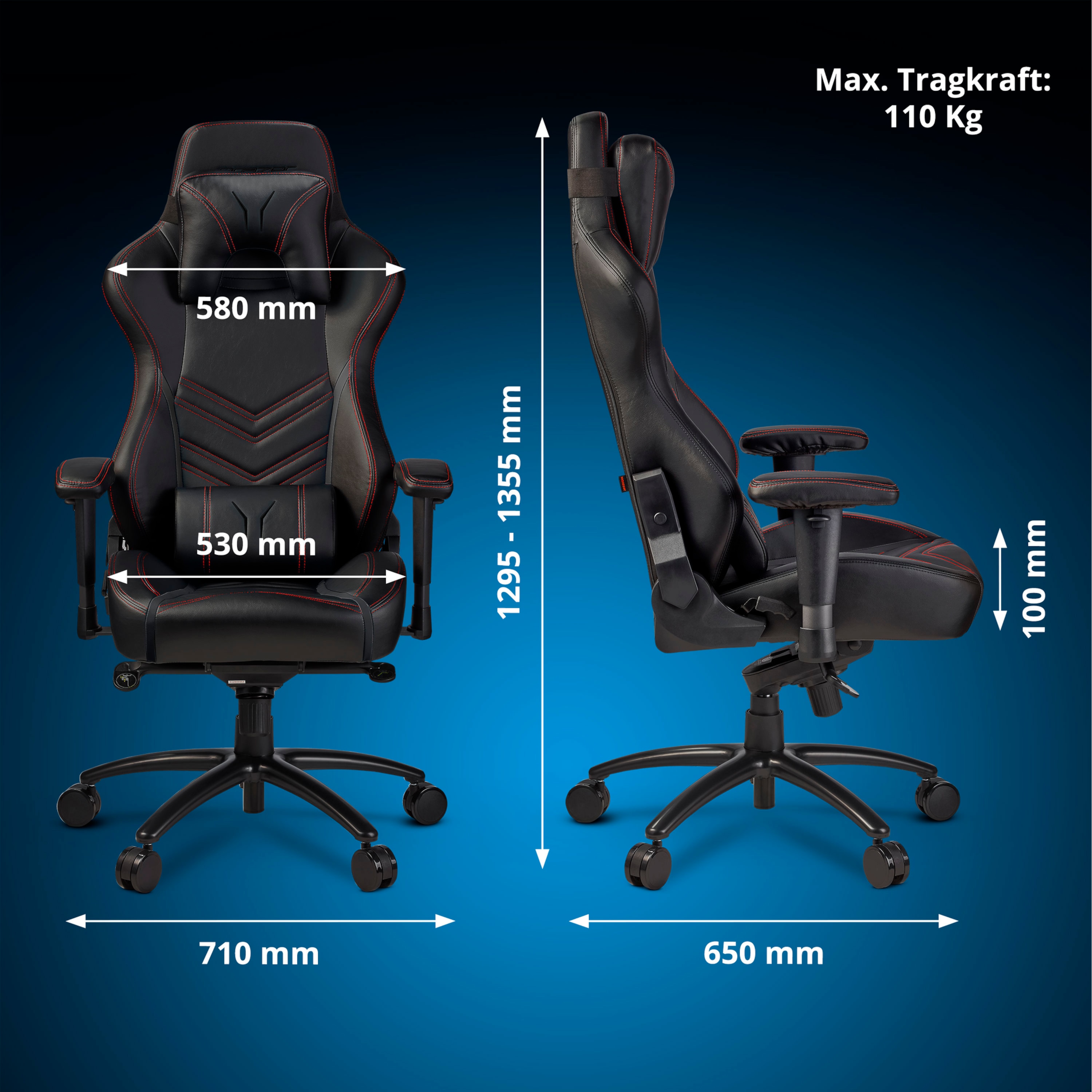 MEDION® ERAZER® X89410 Gaming Stuhl, stilvoll und komfortabel, sportliche Optik und hochwertige Materialien, mit 2 Kissen für den Rücken- und Kopfbereich
