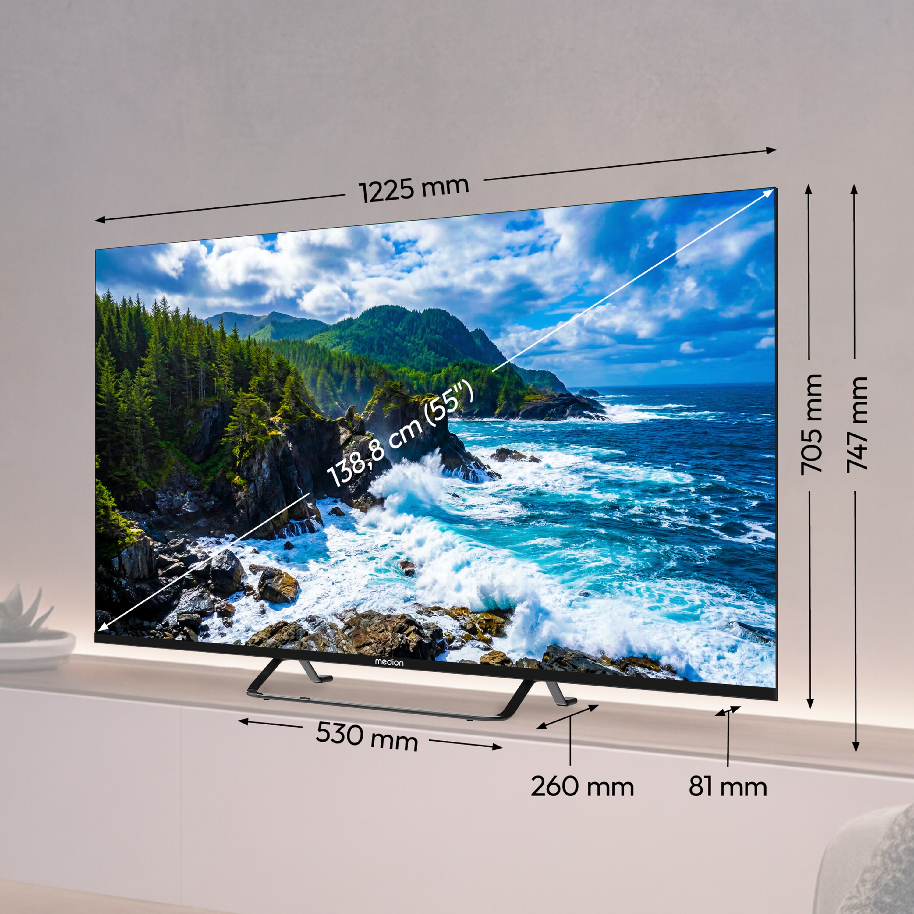MEDION® LIFE MD 855701 QLED Google TV™, 138,8 cm (55'') Ultra HD Display, HDR (High Dynamic Range), Dolby Vision®, MEMC, Bluetooth®, PVR ready, Netflix, Prime Video, Disney+, App Store