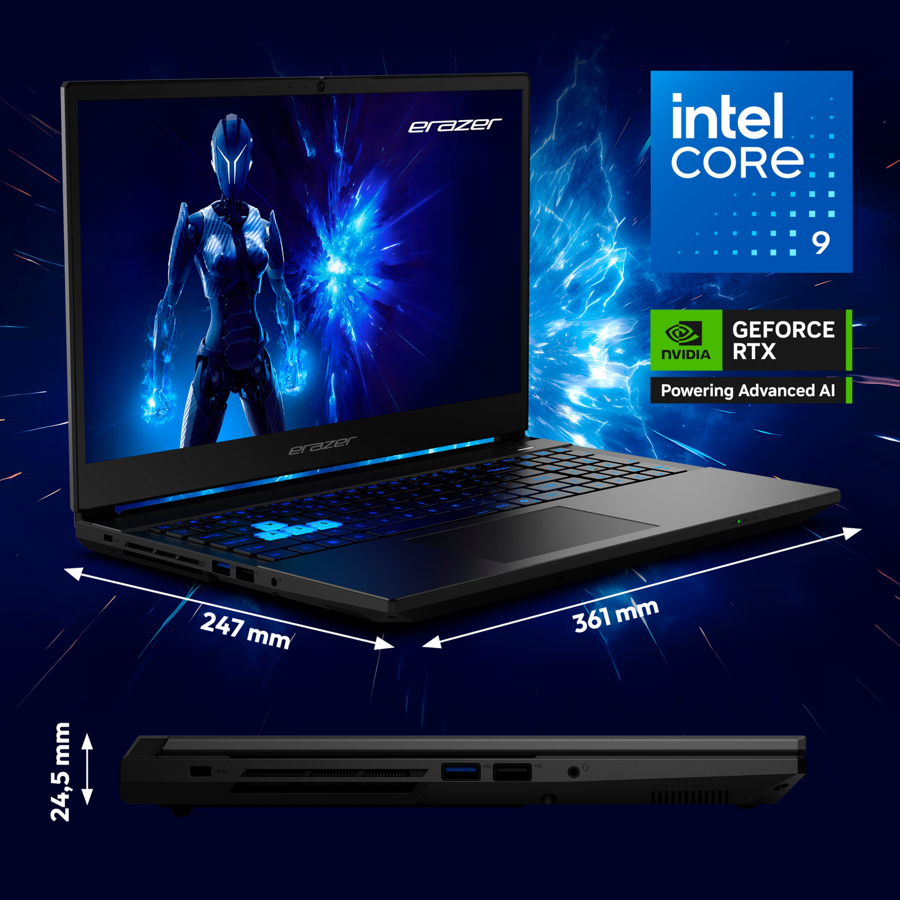MEDION® ERAZER Deputy 15 P1 Core Gaming Laptop, Intel® Core™ 9 270H, Windows 11 Home, 39,6 cm (15,6'') FHD Display mit 144 Hz, NVIDIA® GeForce RTX™ 5070, 2 TB SSD, 32 GB RAM