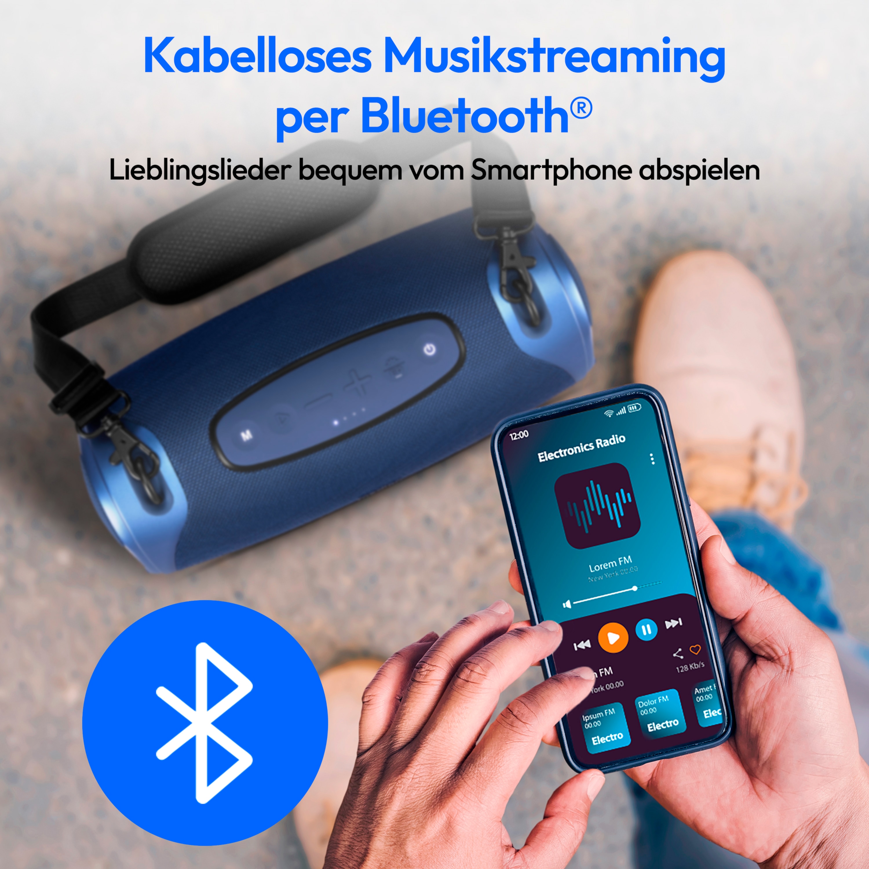 MEDION® LIFE® P61762 Tragbarer Bluetooth® Lautsprecher L, Dual Illuminated & Lightstrip (RGB-Lichteffekte), Bluetooth® 5.3, integrierter Akku mit bis zu 47 Stunden Laufzeit, robustes & mobiles Design, 2 x 25 W RMS