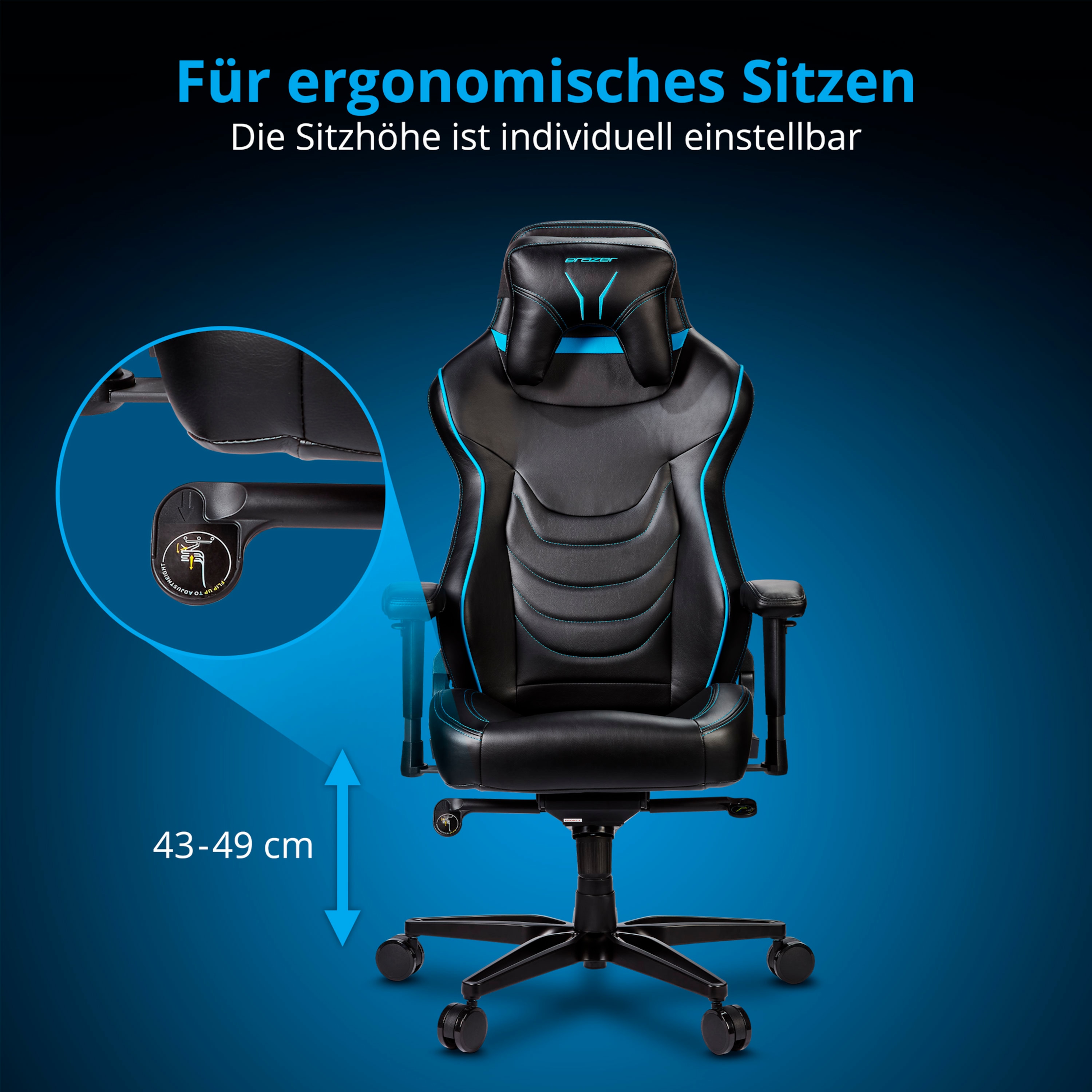 MEDION® ERAZER® Druid X10, Gaming Stuhl mit hohem Sitzkomfort, sportlichen Look, abnehmbares Kopfkissen