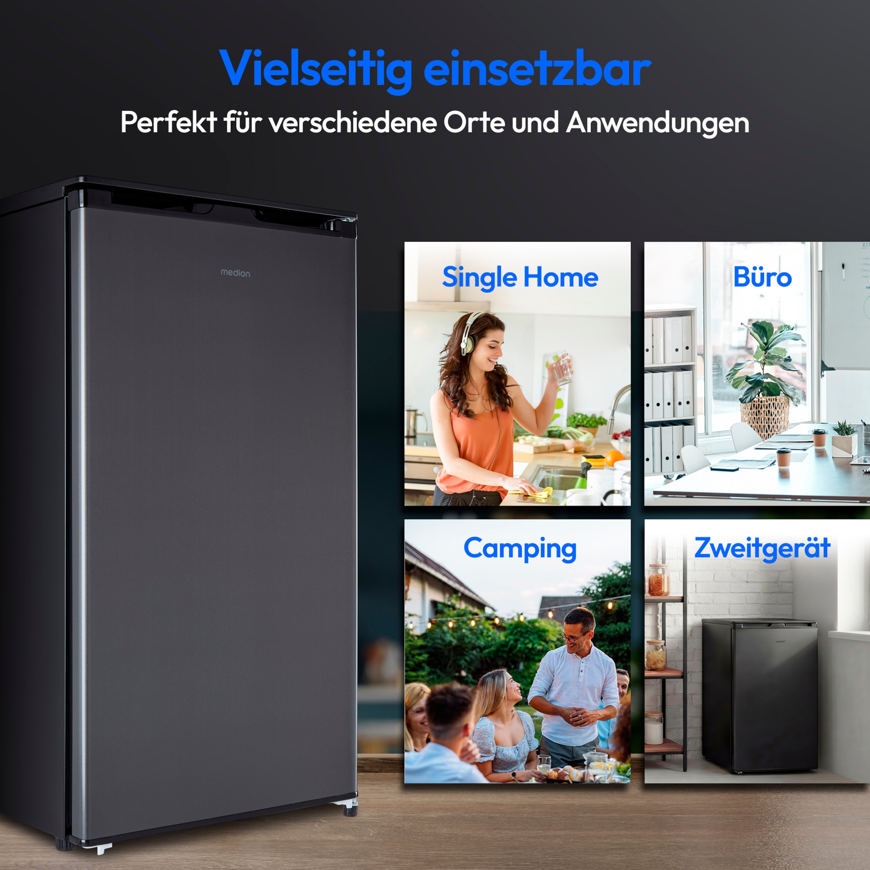 MEDION® LIFE Kühlschrank mit Eiswürfelfach MD 37690, 90 L Gesamt-Nutzinhalt (Kühlteil 80 L & Eiswürfelfach 10 L), wechselbarer Türanschlag, geringer Geräuschpegel