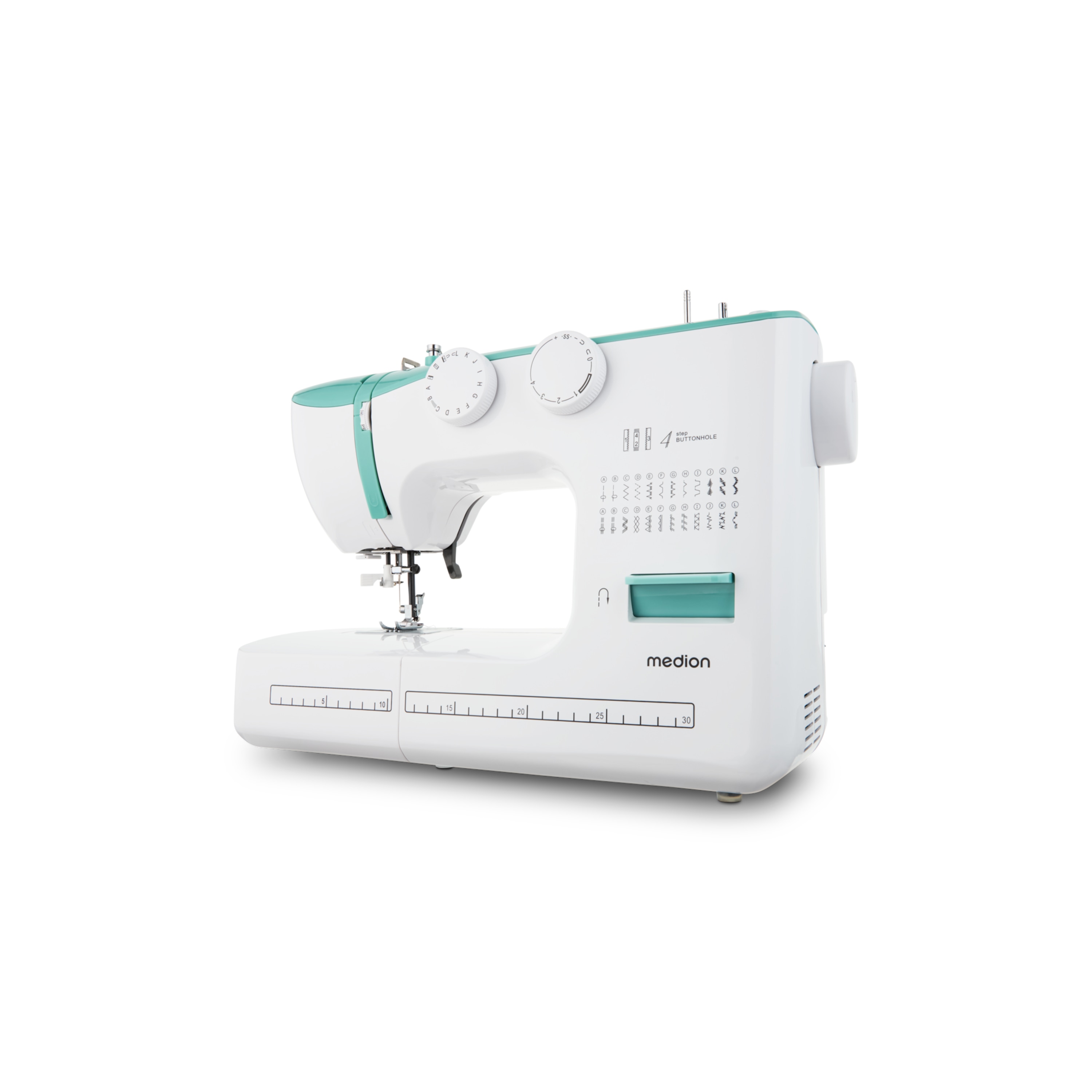 MEDION® LIFE® Freiarm-Nähmaschine SM60 (MD10689), einstellbare Stichlänge und Stichbreite, automatischer Einfädler, 60 verschiedene Stichmuster, integriertes Zubehörfach, 60 Watt Motorleistung