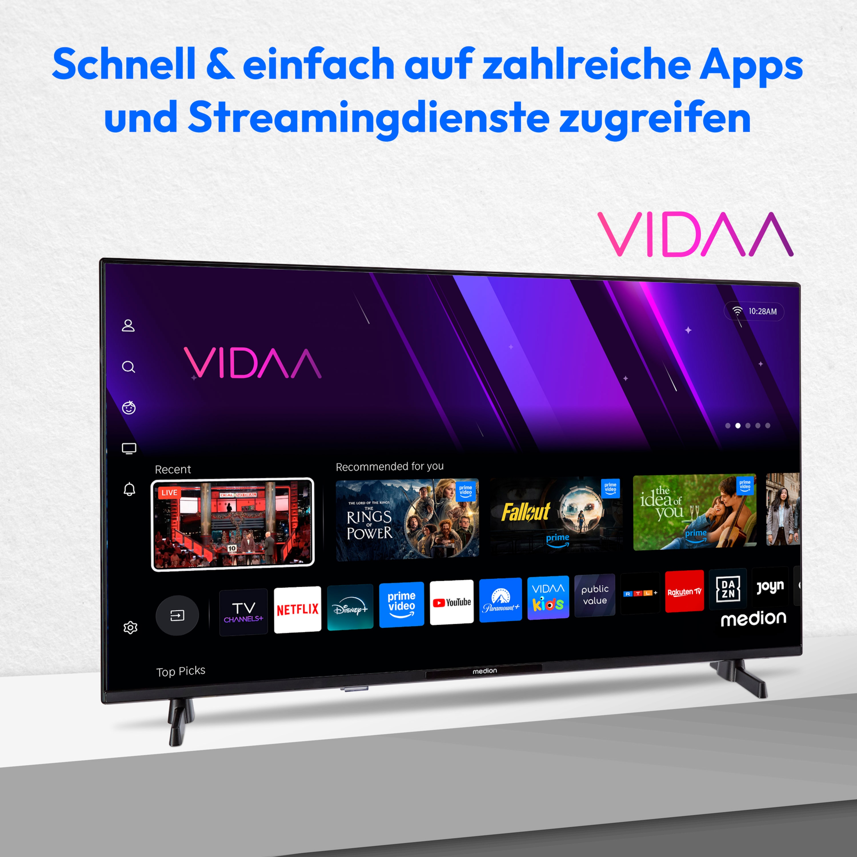 MEDION® LIFE® P8322501 (MD 832101) Smart-TV, 80 cm (32'') FHD Display, HDR, PVR ready, Bluetooth®, VIDAA App Store, NETFLIX, Disney+, Paramount+ & Amazon Prime Video App