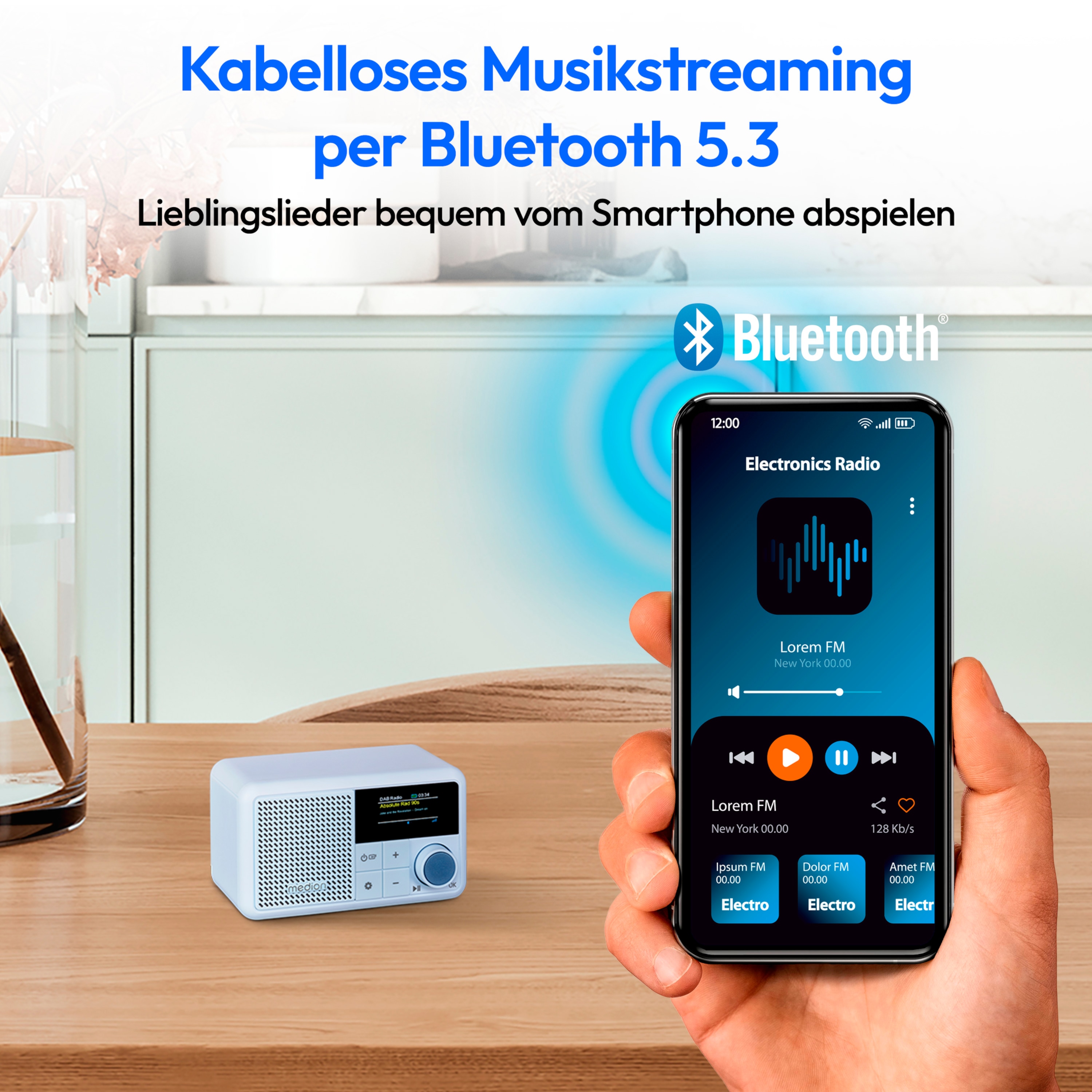 MEDION® LIFE® S66822 Tragbares DAB+ Radio, Farb-TFT Display 3,73 cm (1,47''), DAB+/UKW-Radio (je 40 Senderspeicher), Bluetooth® 5.3, integrierter Akku, extra kompakt, 2 W RMS