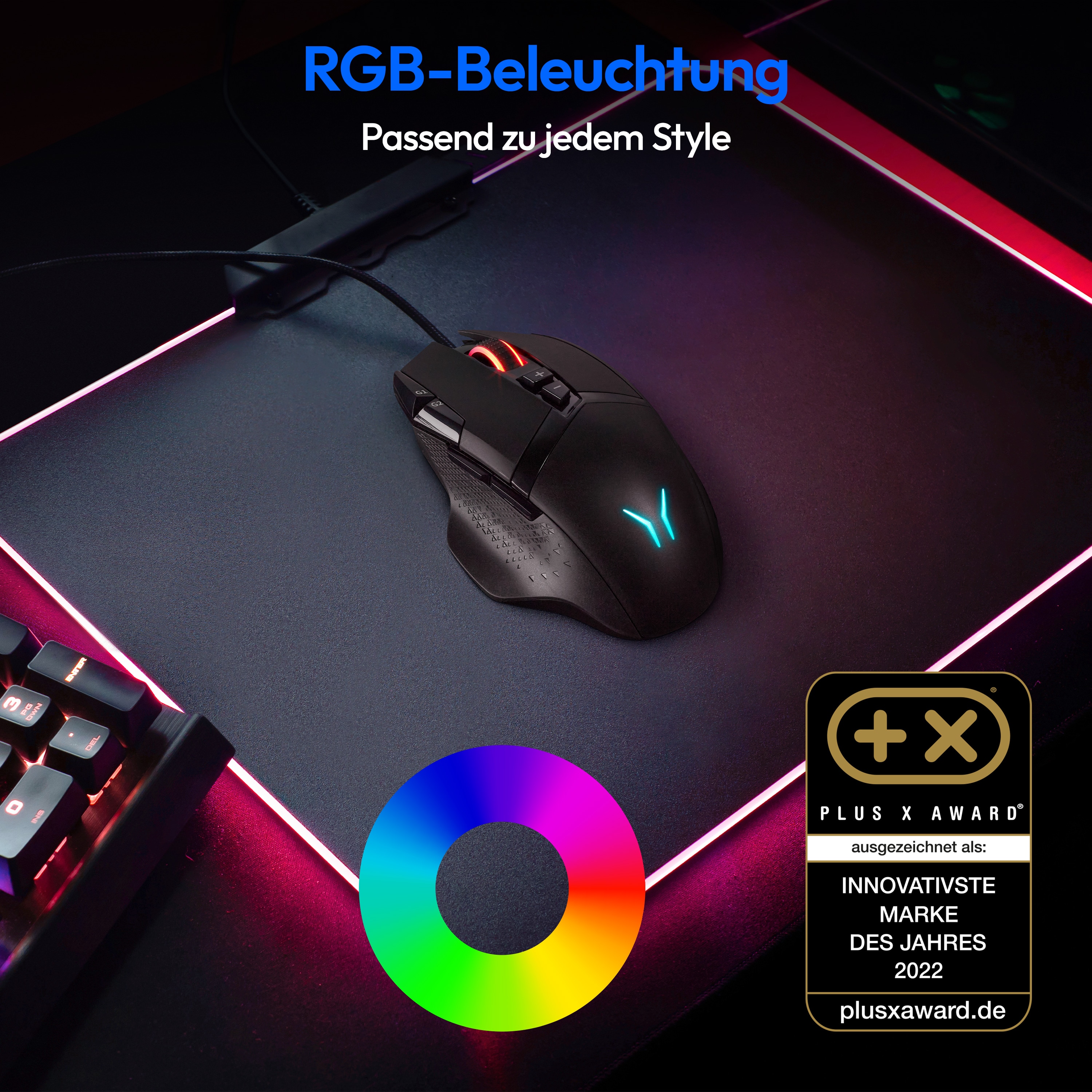 MEDION® ERAZER Wizard P20 Gaming Maus, DPI-Switch, 9 programmierbare Tasten, RGB-Beleuchtung, OMRON Switches, Pixart Sensor