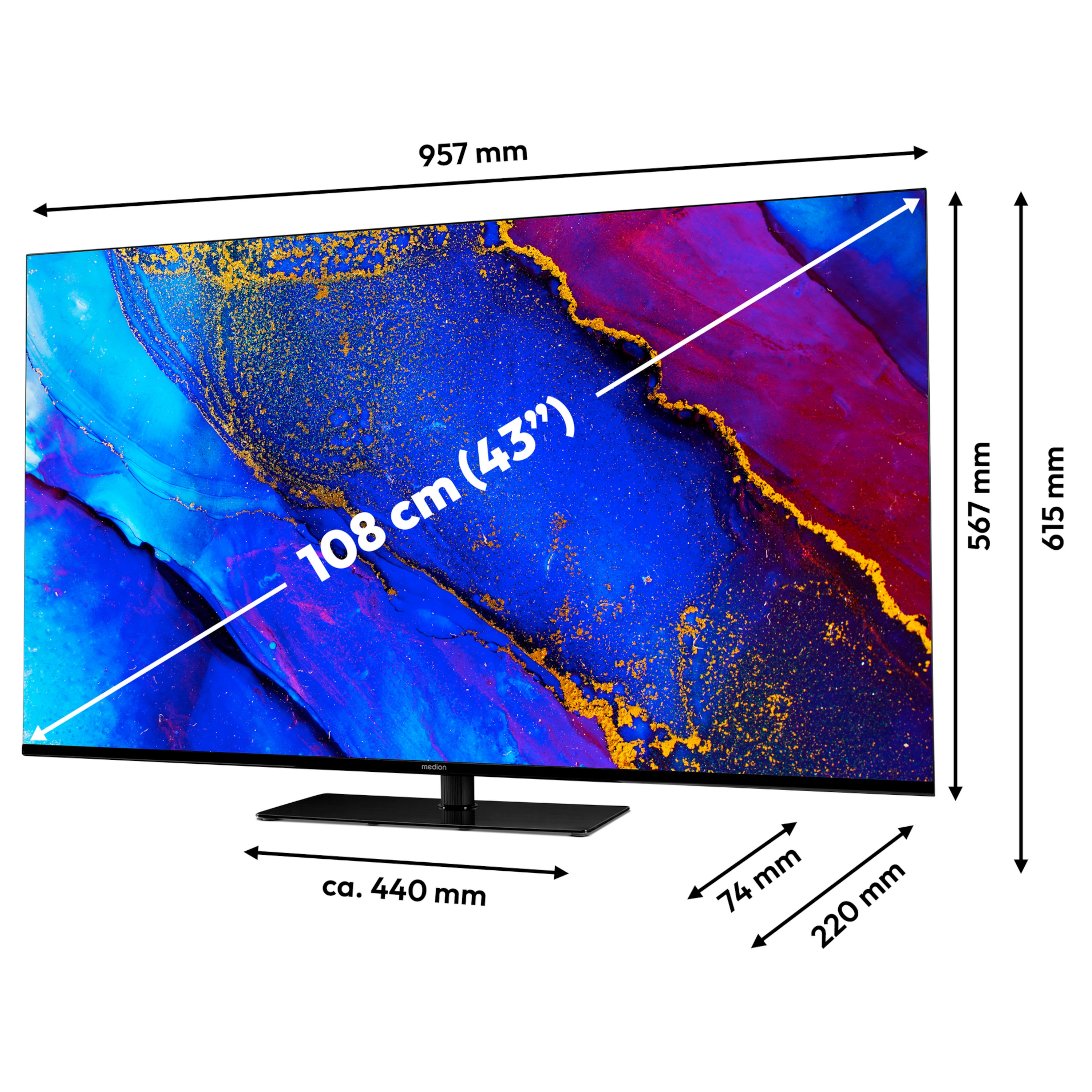 MEDION® LIFE® X8432502 (MD 843400) Google TV™, 108 cm (43'') Ultra HD, HDR, Dolby Vision®, MEMC, PVR ready, Netflix, Amazon Prime Video, Bluetooth®, Dolby Atmos, DTS Virtual X, DTS X, HD Triple Tuner, CI+ Schnittstelle