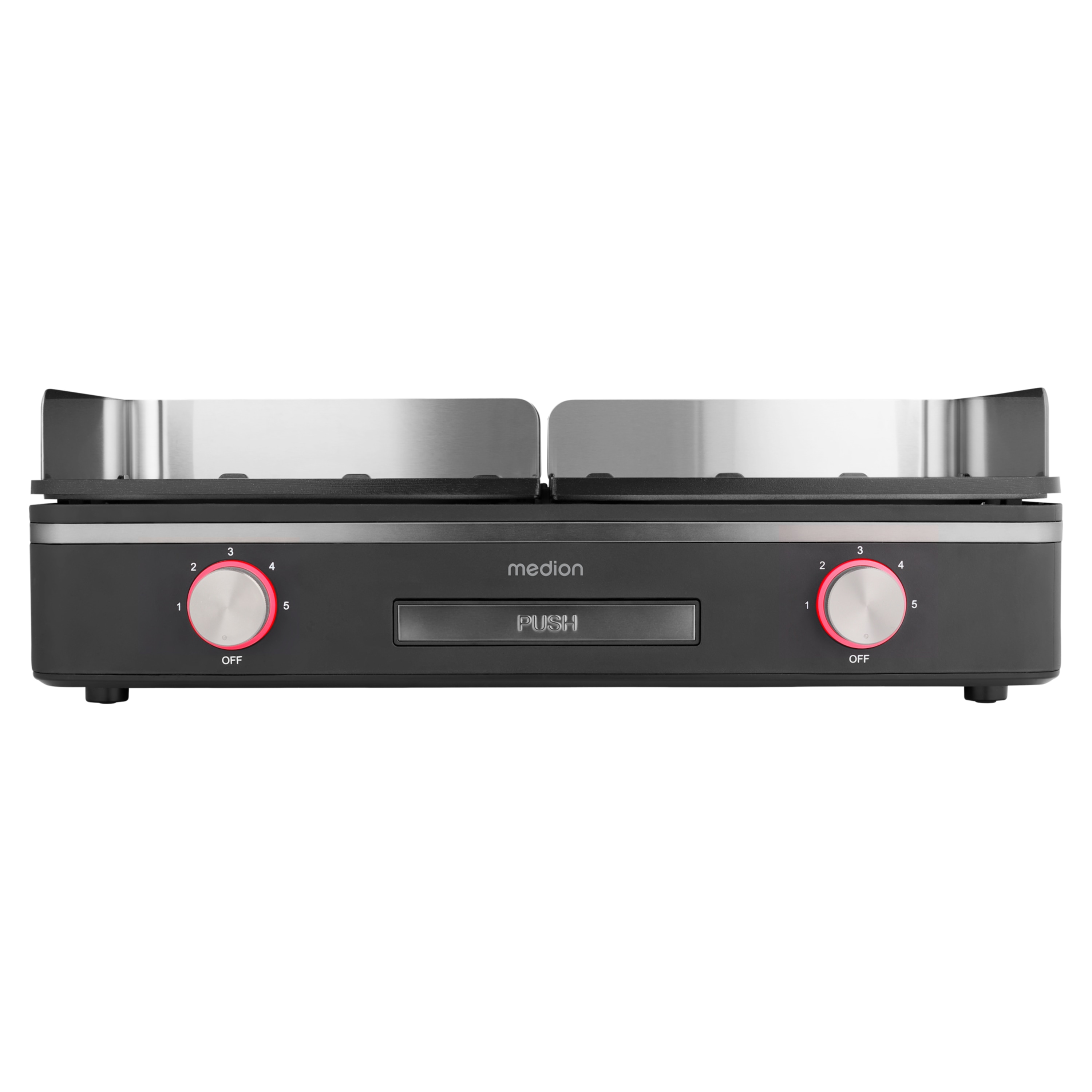 MEDION® LIFE Tischgrill mit Dual-Zonen-System (MD12027), 2,400 Watt, 2 abnehmbare Platten, LED-Statusanzeige (weiß, rot, grün), IPX4-Schutz