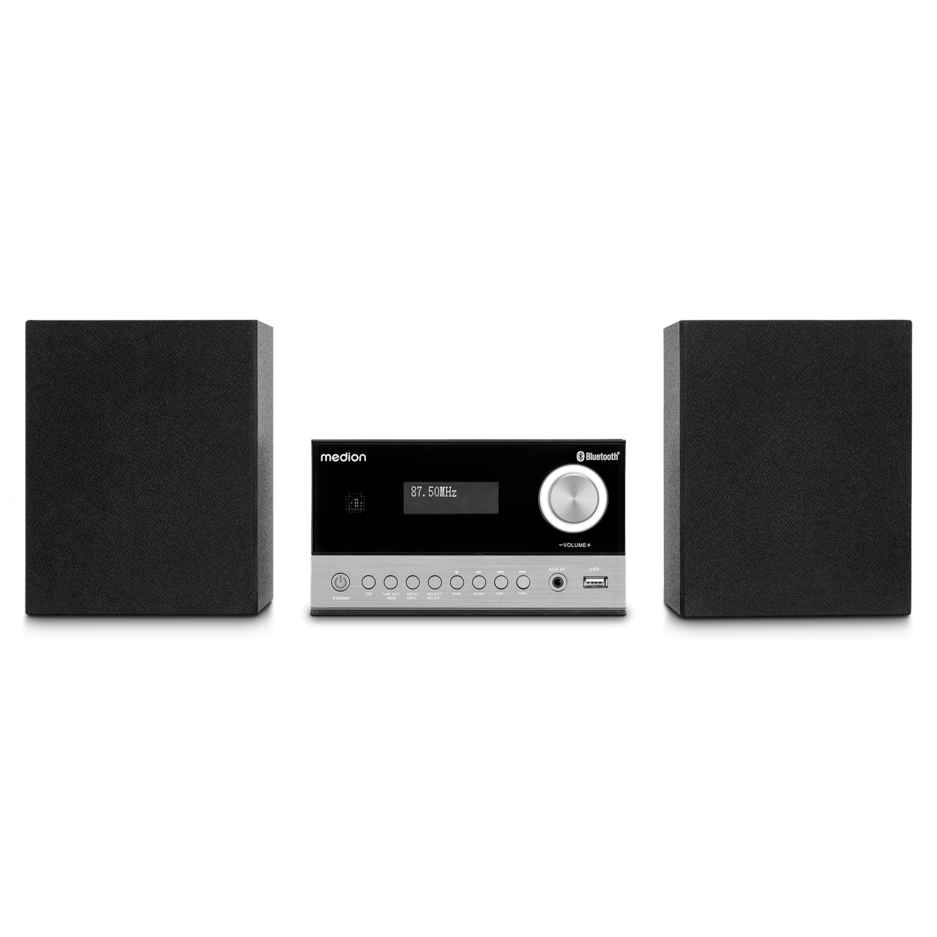 MEDION® LIFE® E64088 Micro-Audio-System, DAB+/PLL-UKW Radio, je 30 Senderspeicher,  LCD-Display, Musikwiedergabe via Bluetooth® 5.3 oder USB-Stick, CD-Player, 2 x 5 W RMS