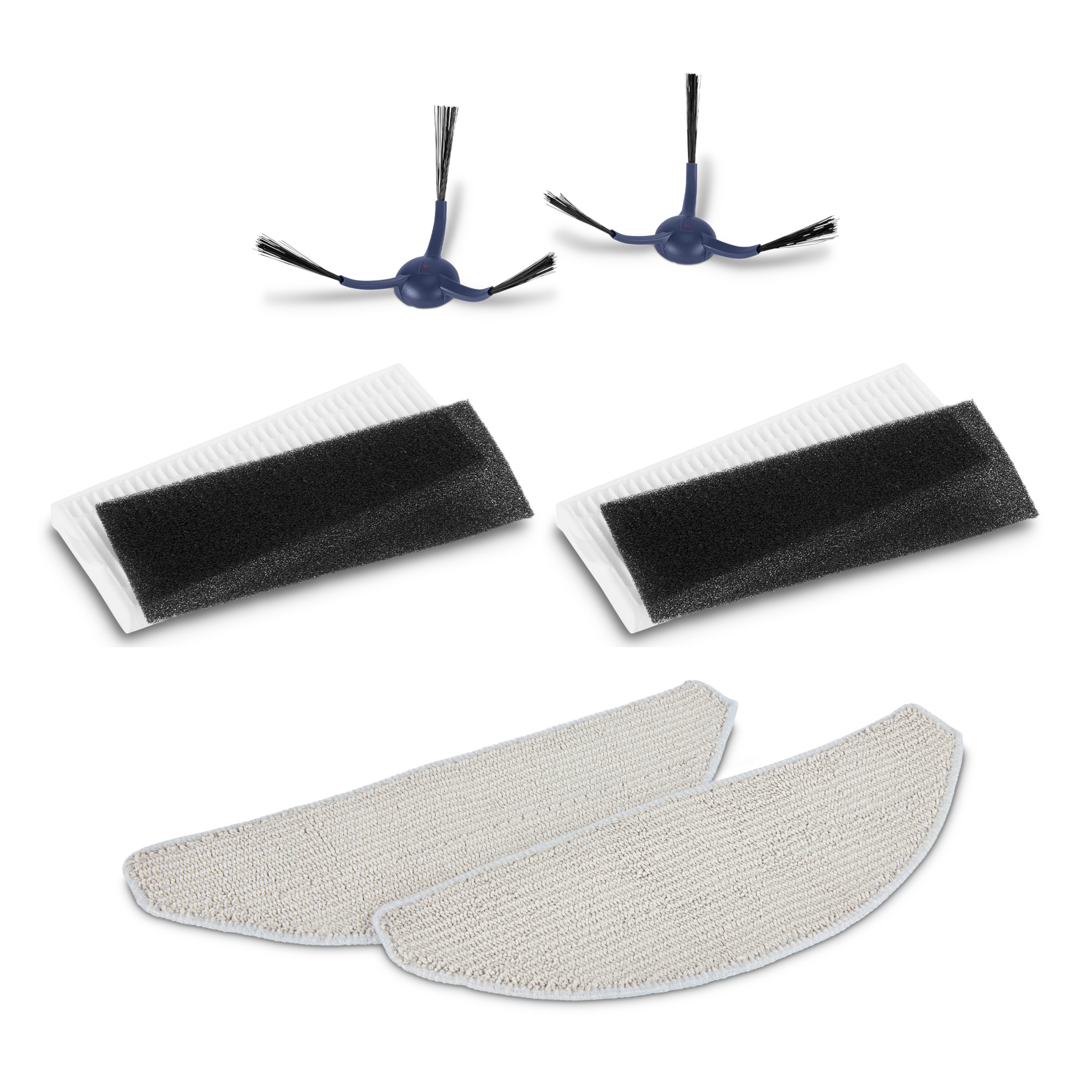 MEDION® Saugroboter Zubehörset 3 für den X22 SW+ (MD 100021) und X23 SW+ (MD 100051), 2x Mopaufsatz, 2x HEPA-Filter mit Schwamm, 2x Seitenbürste