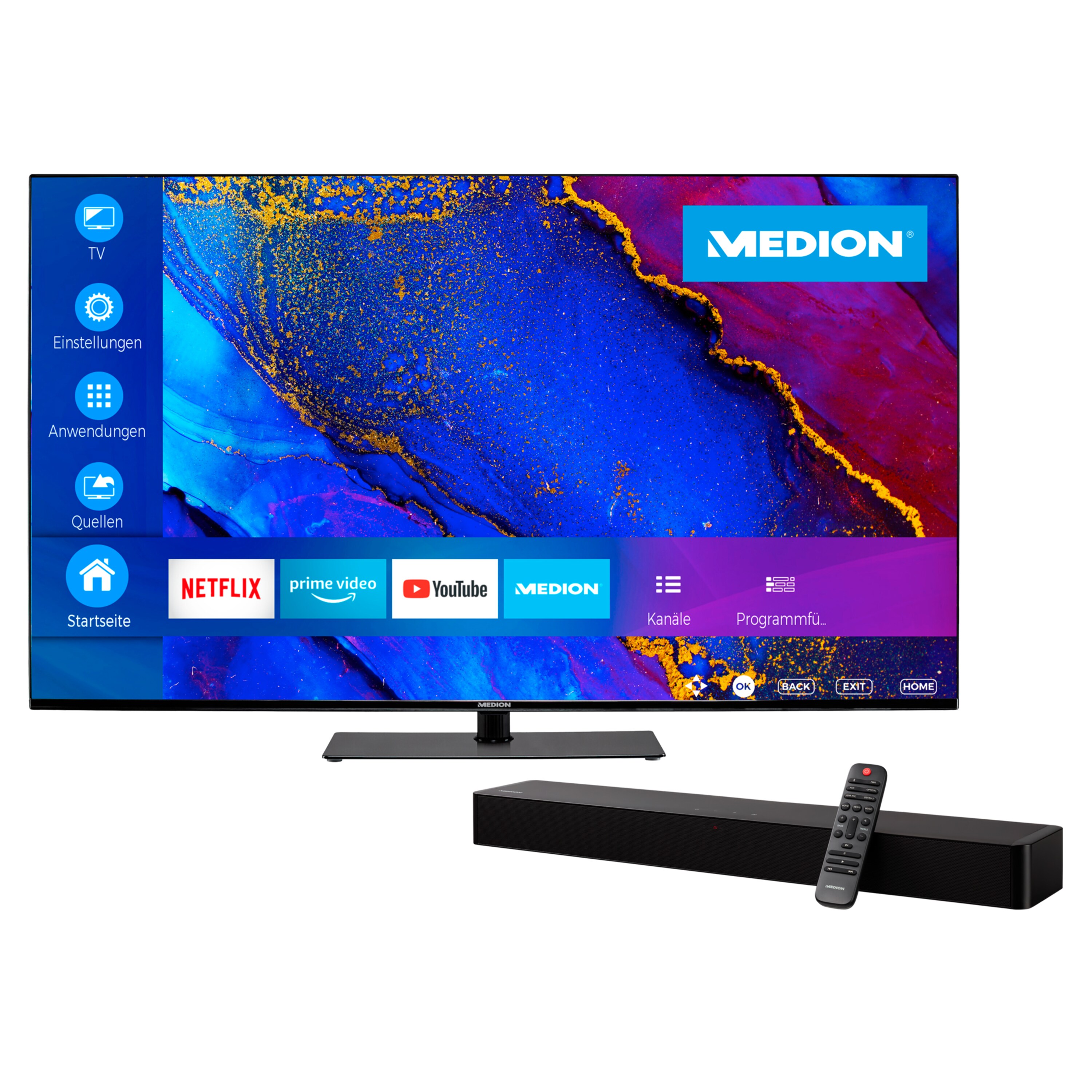 MEDION® LIFE® X15026 (MD 31946) LCD Smart-TV, 125,7 cm (50'') Ultra HD Display + Soundbar MEDION® LIFE® P61155 (MD44055)  - ARTIKELSET