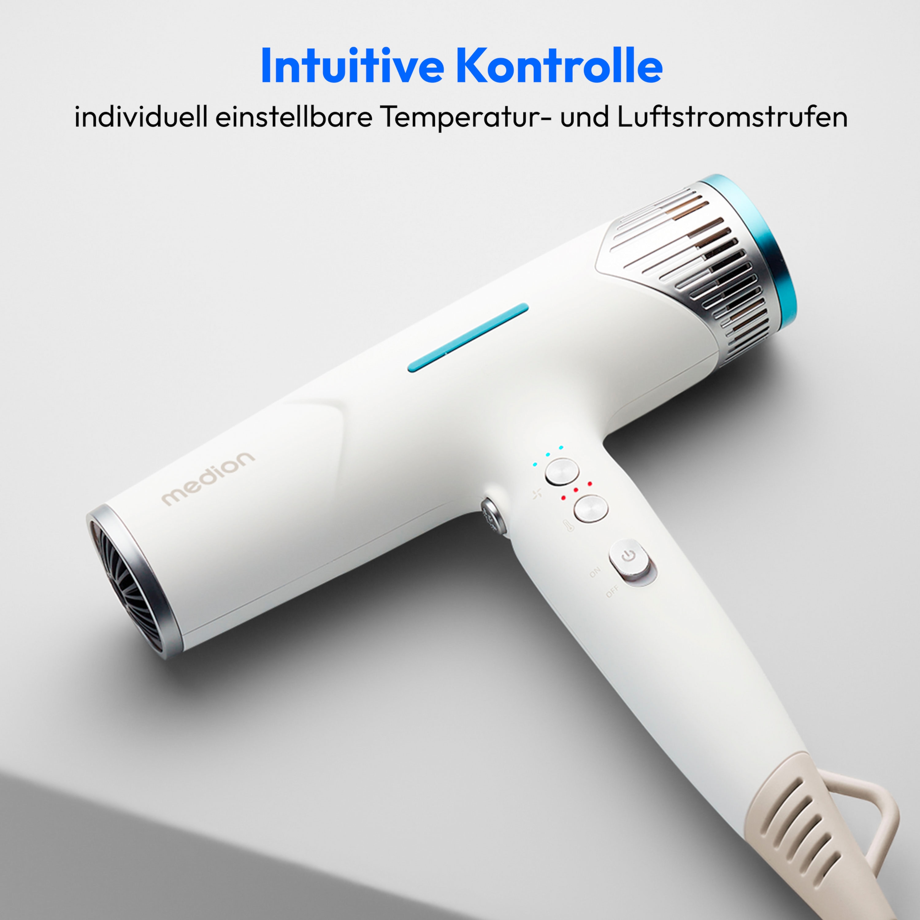 MEDION® LIFE HD2 Haartrockner mit Ionen-Technologie, 1.500 Watt, Selbstreinigungsfunktion, Vielseitige Aufsätze: Stylingdüsen und Diffusor, 3 Temperatur- und 3 Luftstromstufen