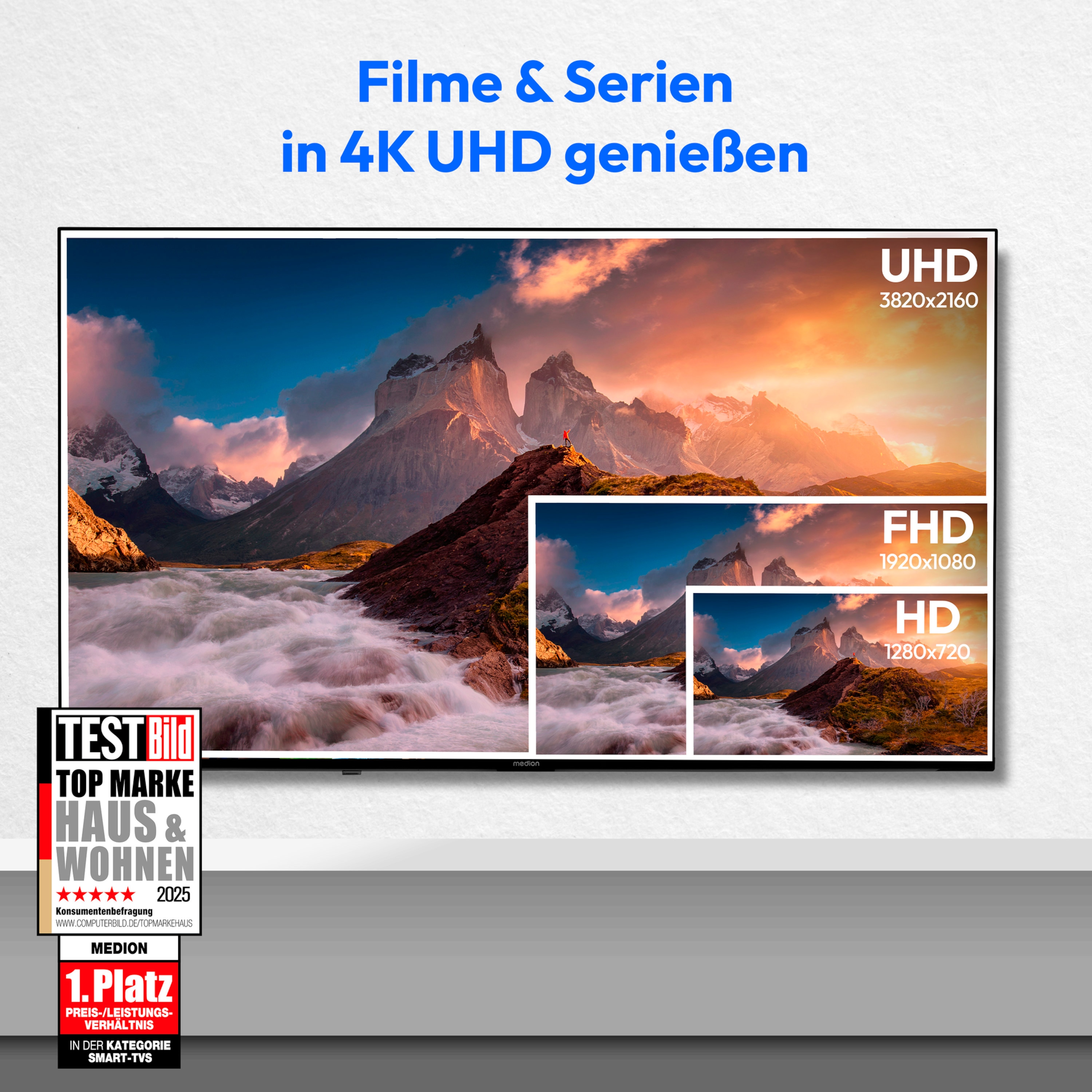 MEDION® LIFE® X8652506 (MD 865800) QLED Fire TV, 163,9 cm (65'') Ultra HD Display, HDR, Dolby Vision®, MEMC, Netflix, Amazon Prime Video, Bluetooth®, DTS X, DTS Virtual X, Dolby Atmos®, HD Triple Tuner, CI+ Schnittstelle