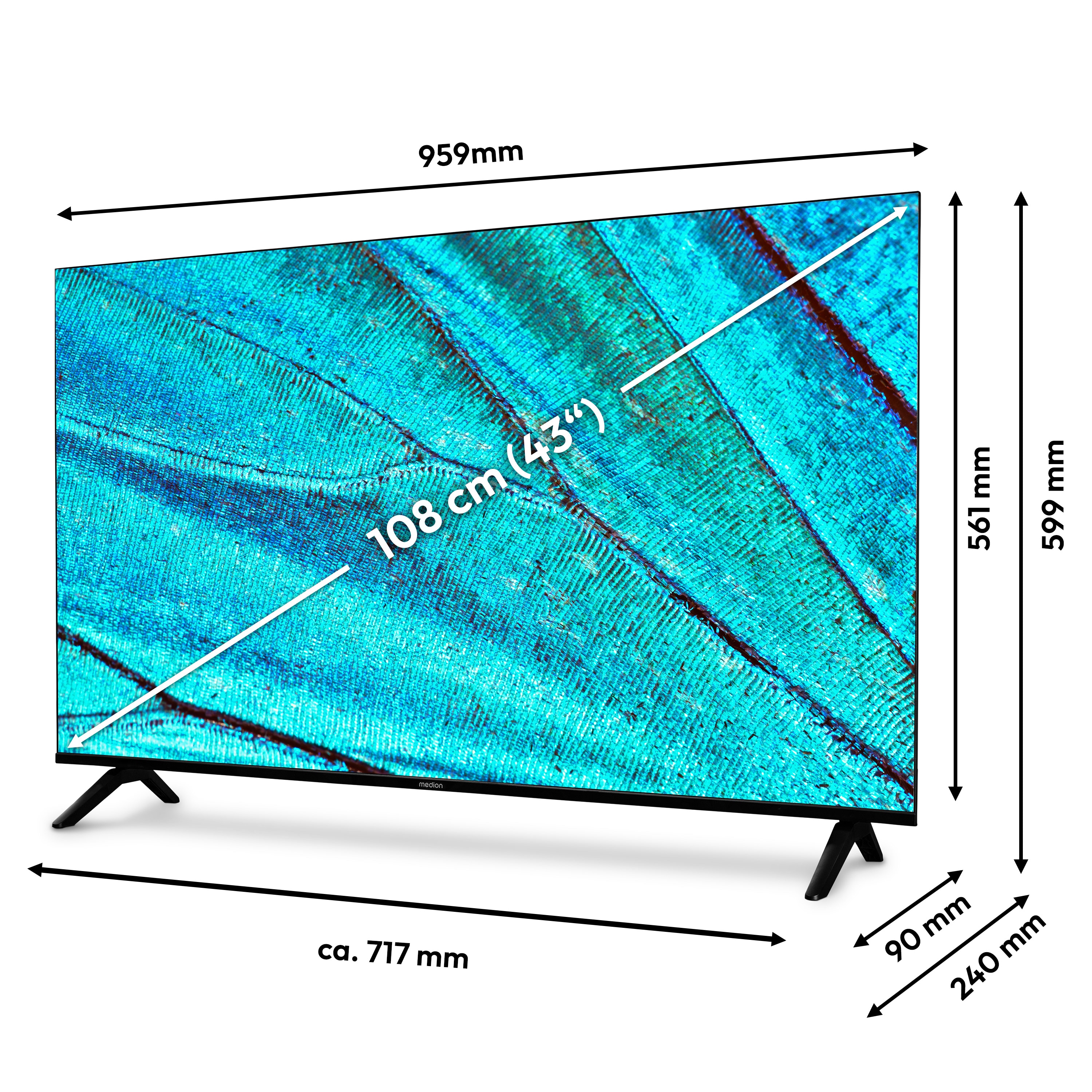 MEDION® LIFE MD 843301 Smart-TV, 108 cm (43'') Ultra HD Display, HDR (High Dynamic Range), Dolby Vision®, MEMC, Bluetooth®, PVR ready, NETFLIX, Prime Video, Disney+, DAZN, Paramount+ App, VIDAA App Store, Dolby Atmos®, HD Triple Tuner