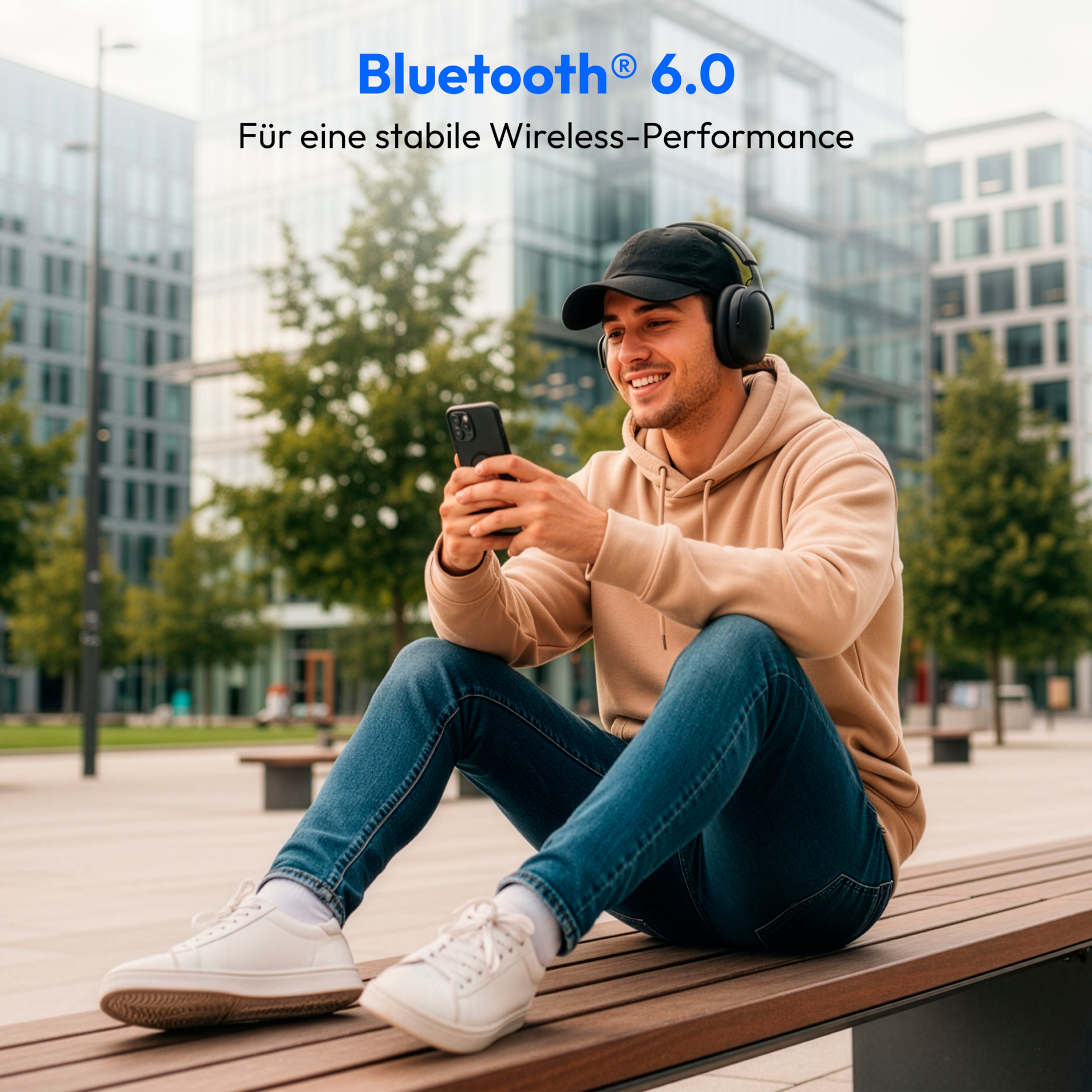 MEDION® Over Ear-Kopfhörer LIFE HX-1 Plus schwarz, bis zu 100 Stunden Akkulaufzeit, 5 EQ-Presets + 1 App-Preset, Feed Forward Noise Cancelling, Bluetooth® 6.0 wireless technology, IPX4 Spritzwasserschutz