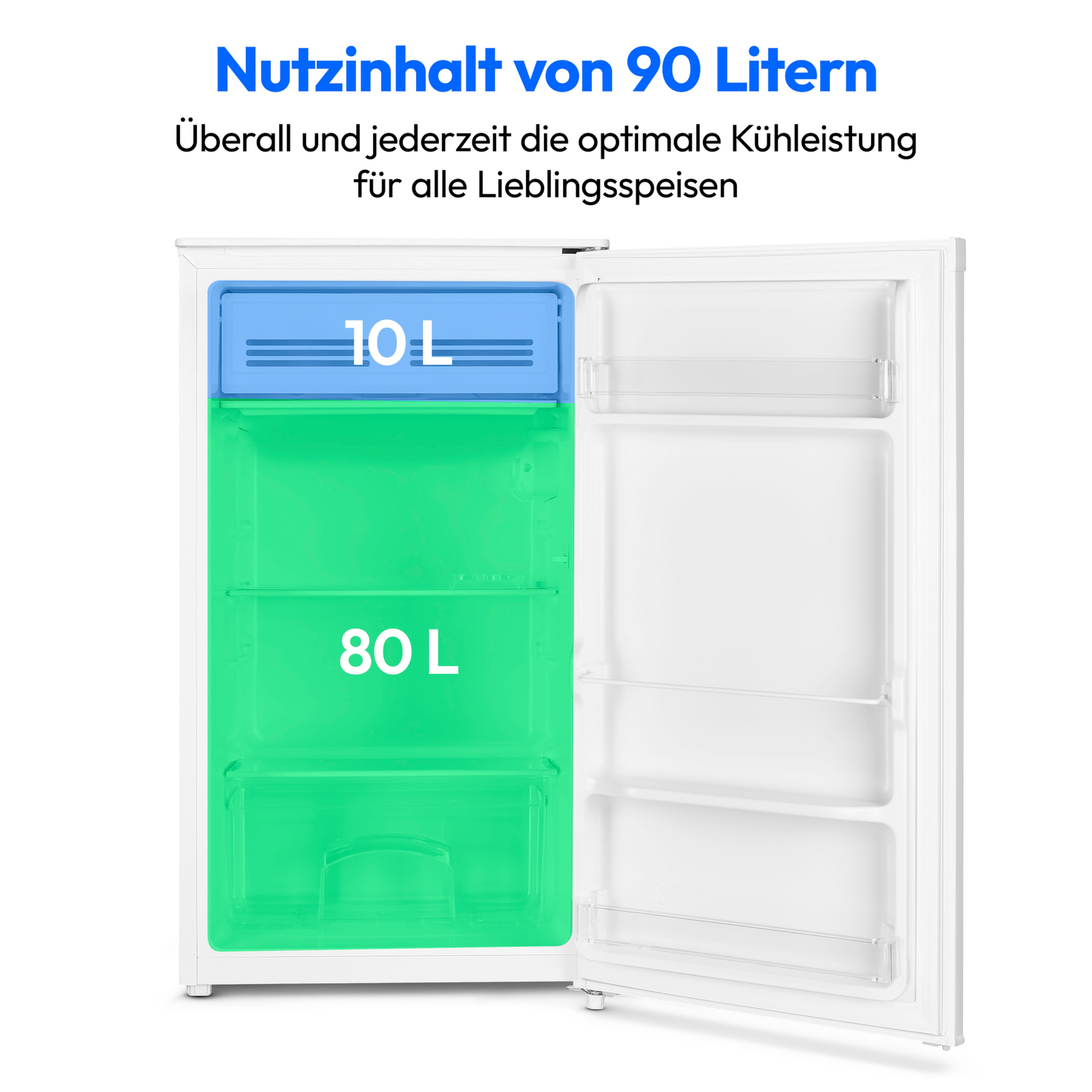 MEDION® Kühlschrank mit Eiswürfelfach MD 37690, 90 L Gesamt-Nutzinhalt (Kühlteil 80 L & Eiswürfelfach 10 L), wechselbarer Türanschlag, geringer Geräuschpegel