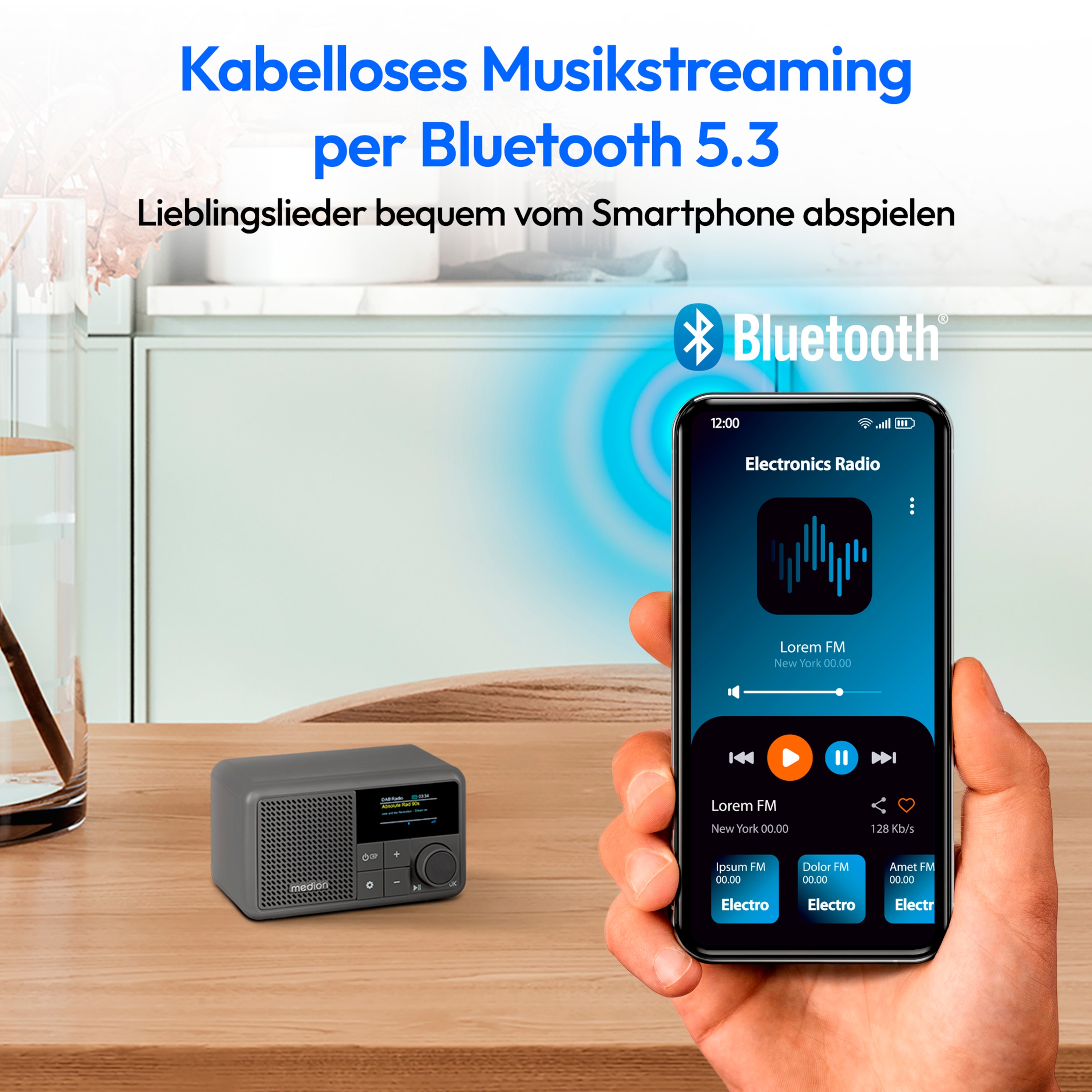 MEDION® LIFE® S66822 Tragbares DAB+ Radio, Farb-TFT Display 3,73 cm (1,47''), DAB+/UKW-Radio (je 40 Senderspeicher), Bluetooth® 5.3, integrierter Akku, extra kompakt, 2 W RMS