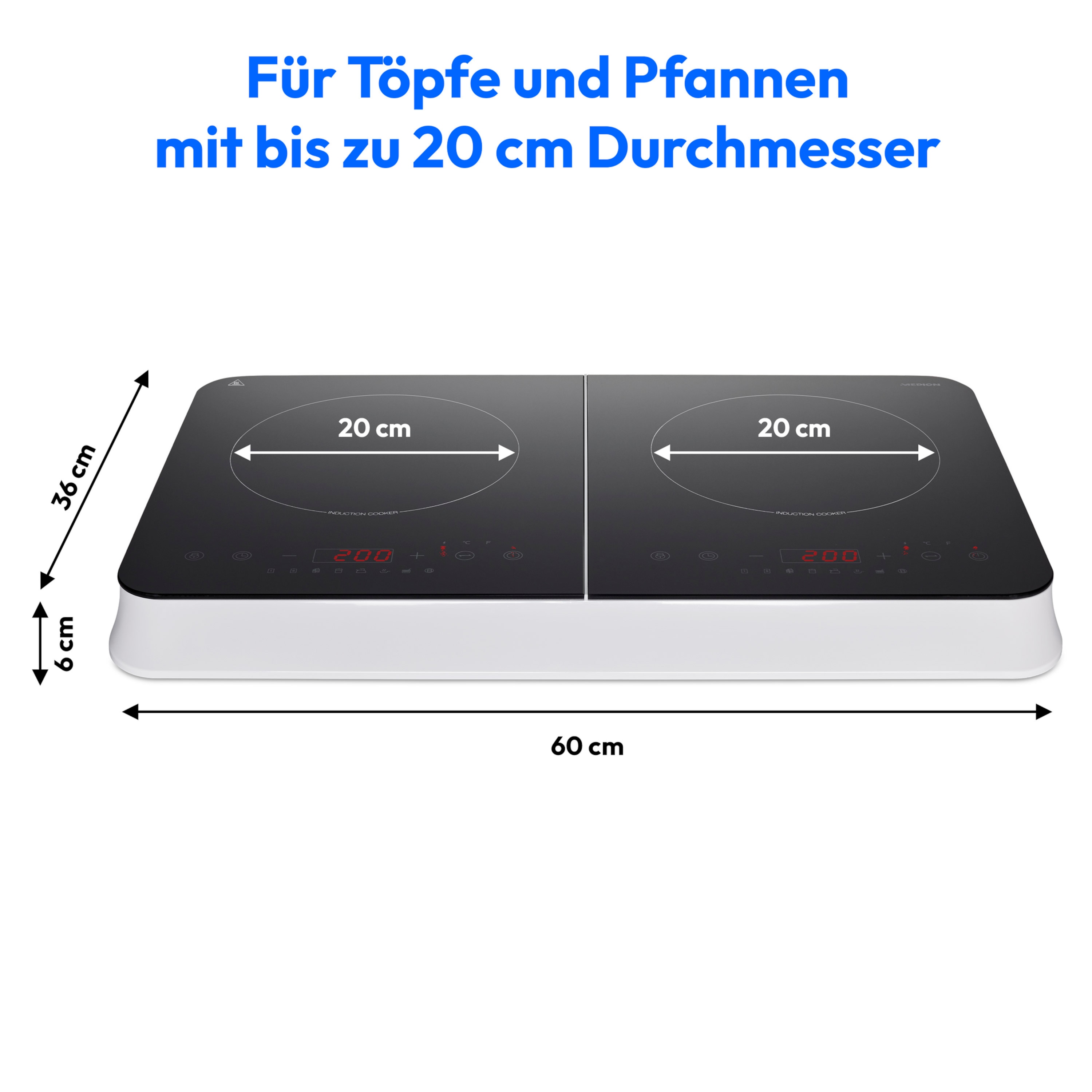 MEDION® LIFE® Doppel-Induktions- kochplatte   MD 18493, 3.500 Watt Induktionsleistung, 10 Temperaturstufen, 180 Min. Timer, Kristallglas-Oberfläche