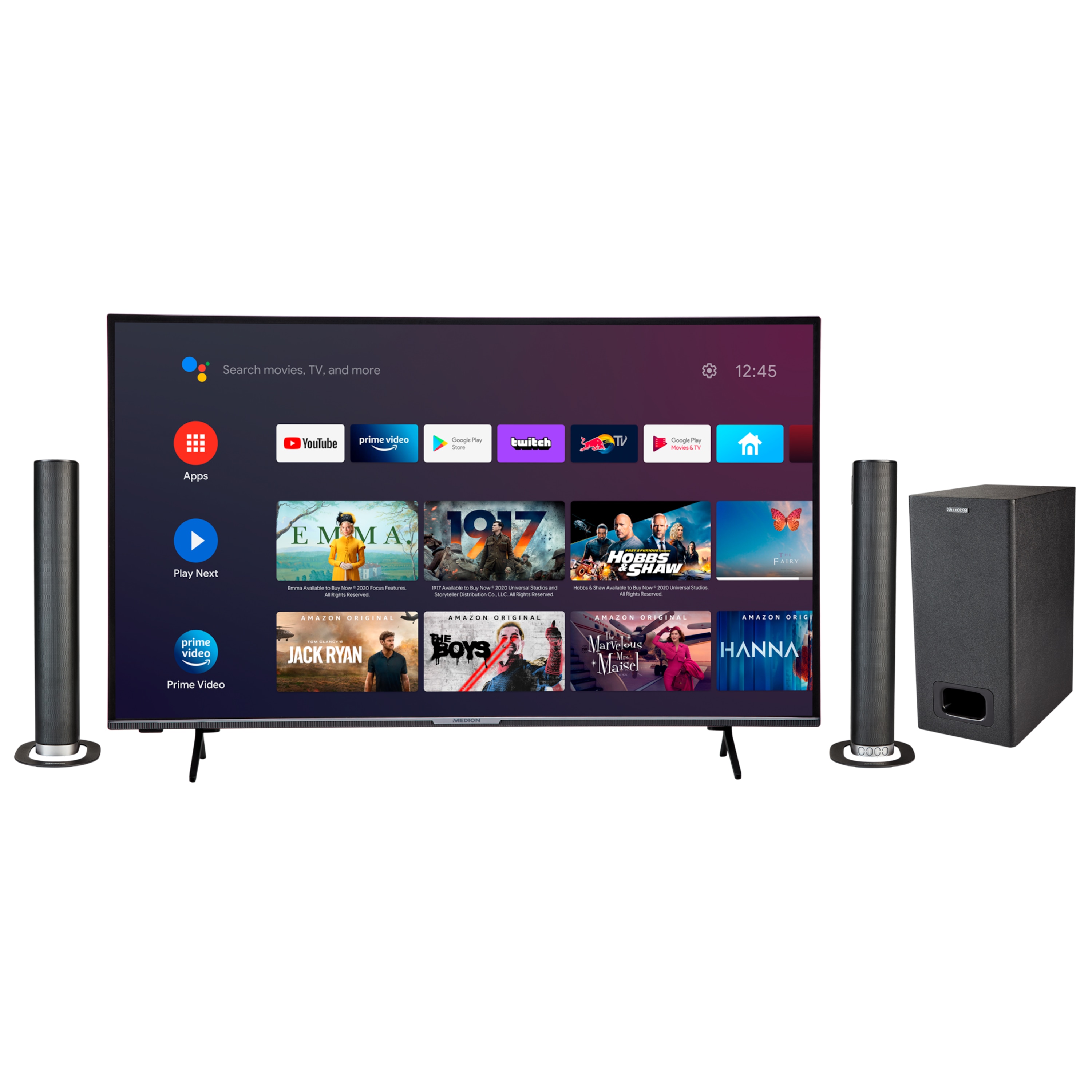 MEDION® LIFE® X16505 163,8 cm (65'') Ultra HD Android TV™ + P61220 TV-Soundbar mit Bluetooth & Subwoofer - ARTIKELSET